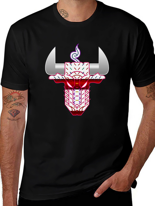 Geometric Bull Graphic Tee - Black