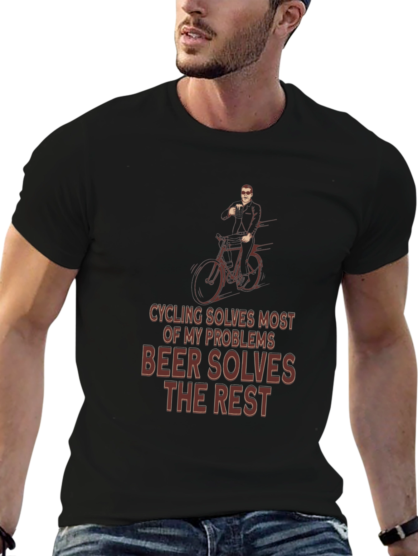 Cycling & Beer T-Shirt - Solves Problems Graphic Tee