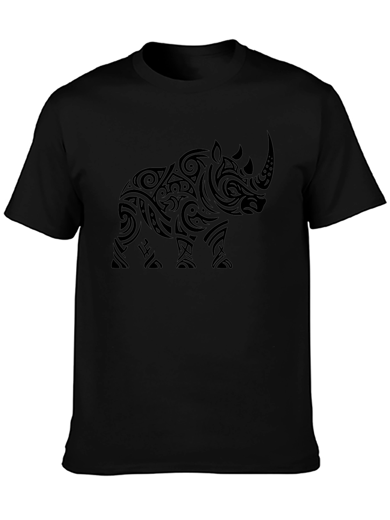Tribal Rhino Graphic Print Mens Black T-Shirt
