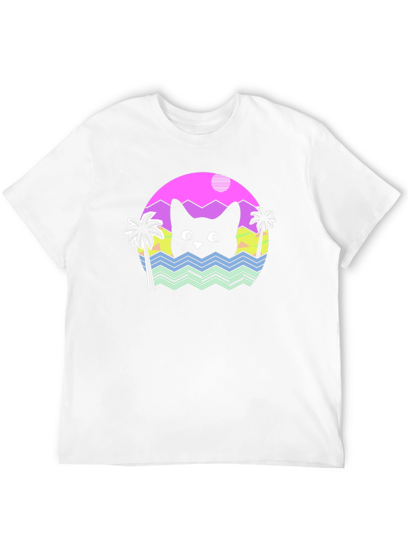 Retro Cat Waves Black T-Shirt
