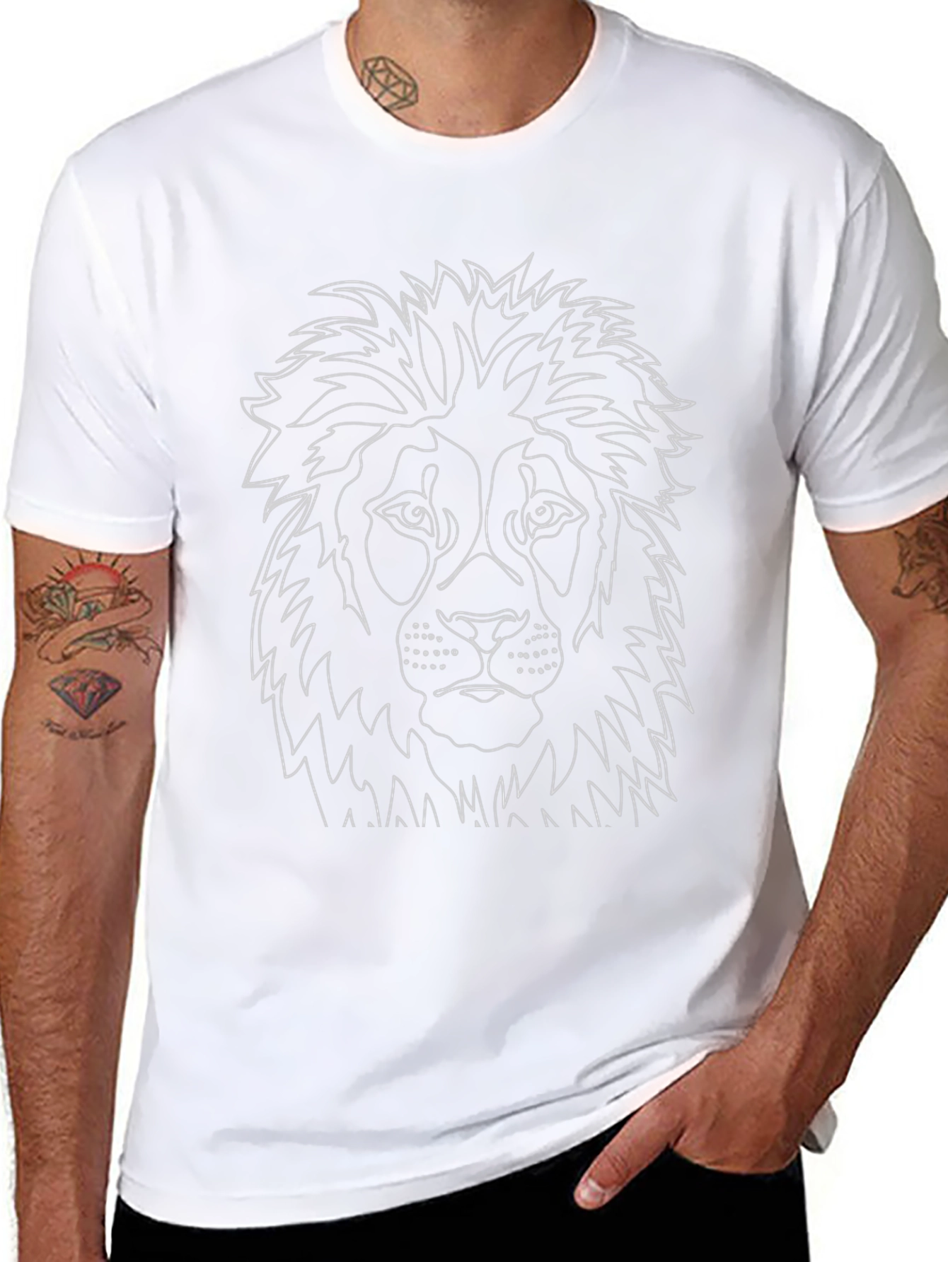 Lion Outline Graphic Tee - Black Cotton T-Shirt