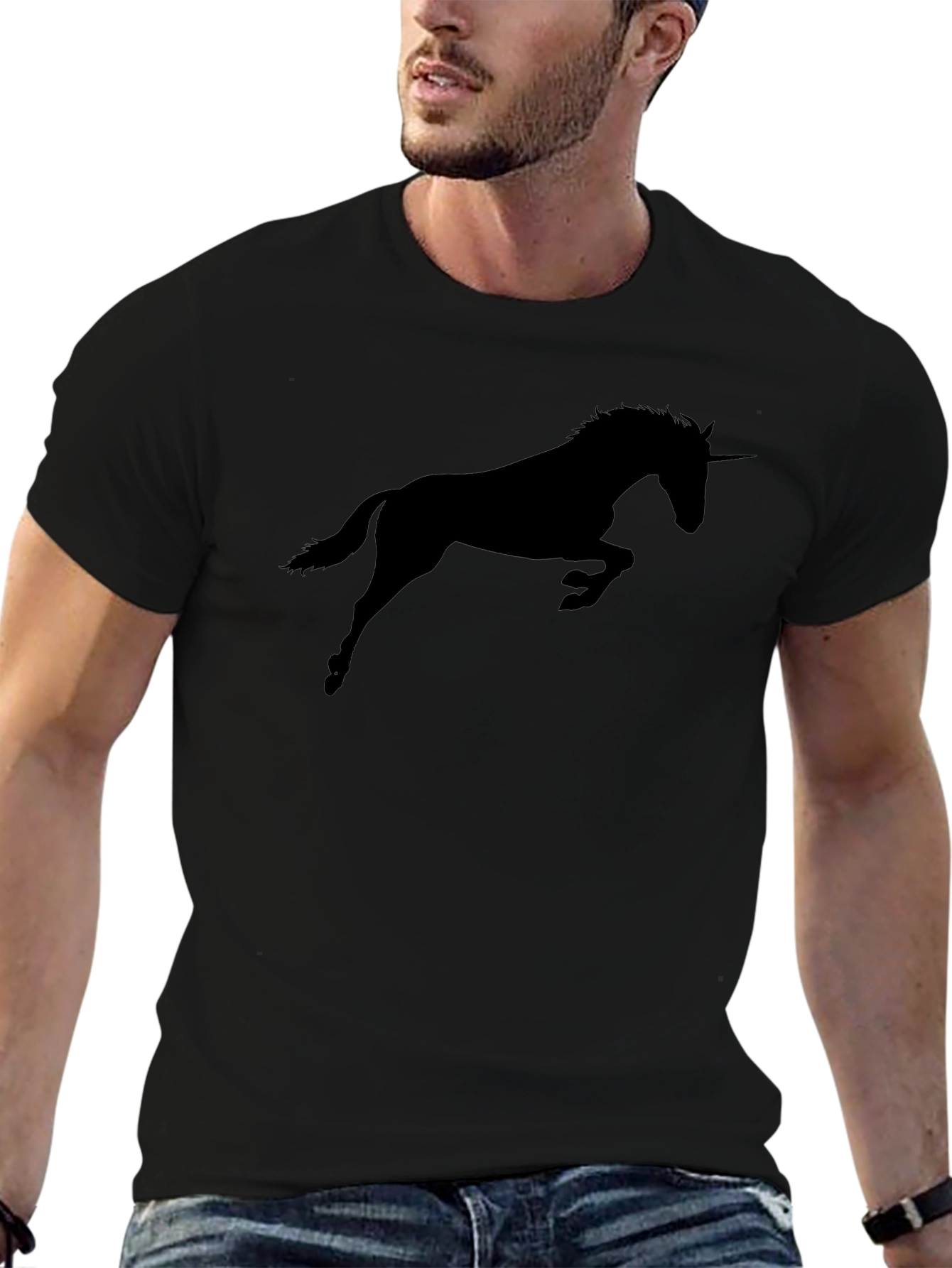 Mens Black Unicorn Silhouette Graphic Tee