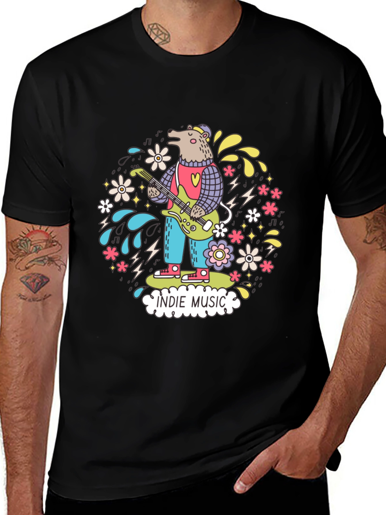 Indie Music Bear Graphic T-Shirt
