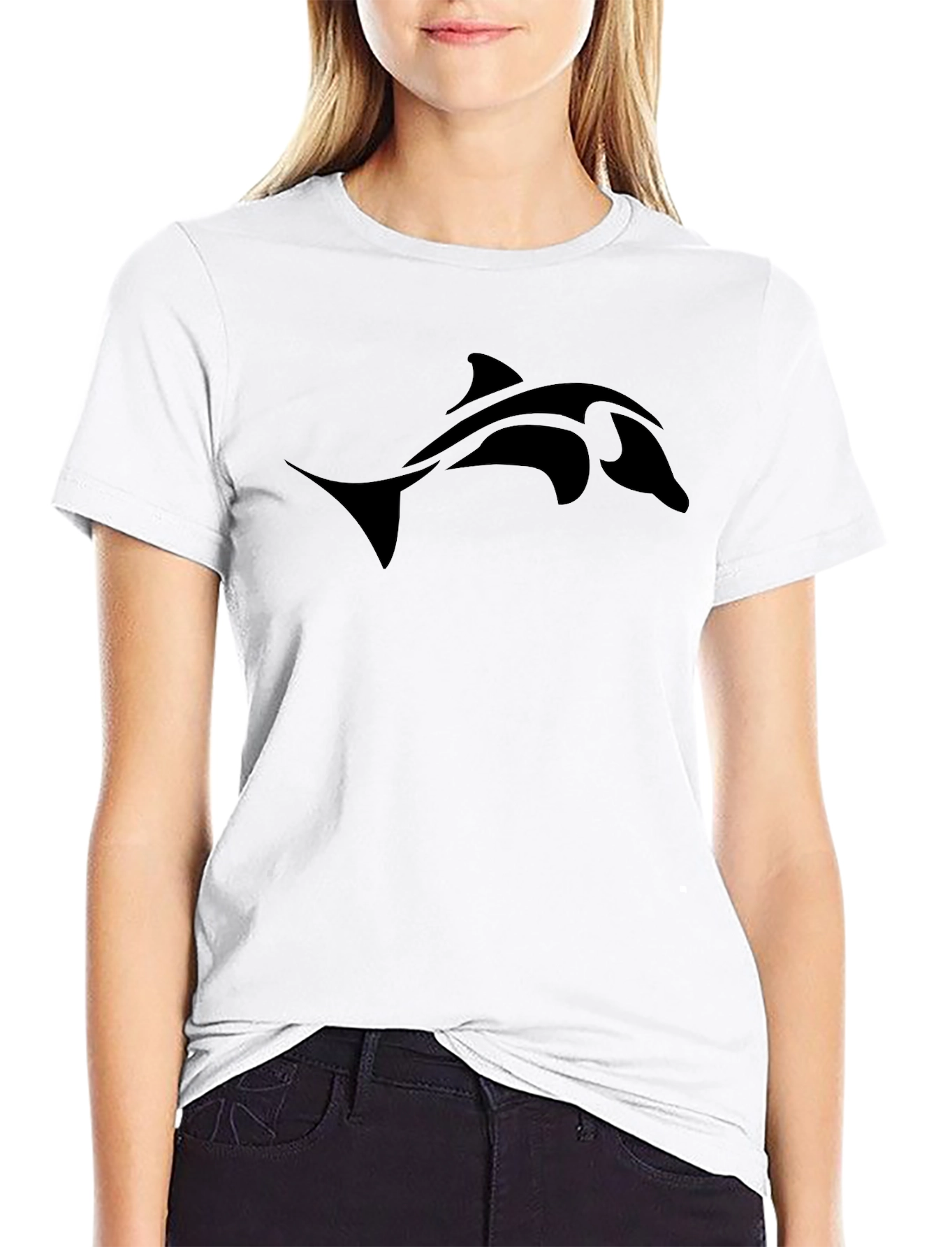 Mens Black T-Shirt with Dolphin Graphic