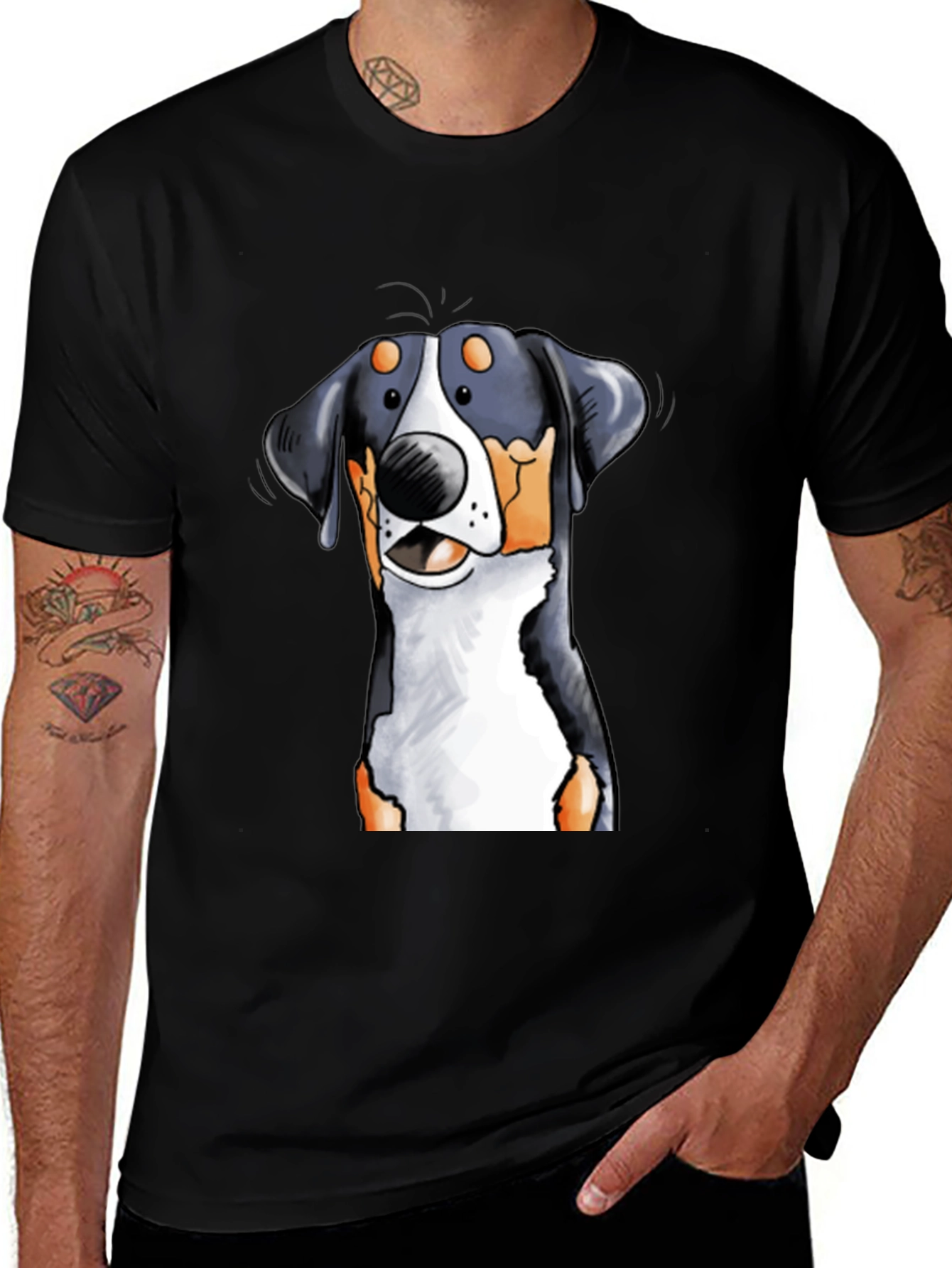 Cartoon Dog Graphic Tee - Black T-Shirt