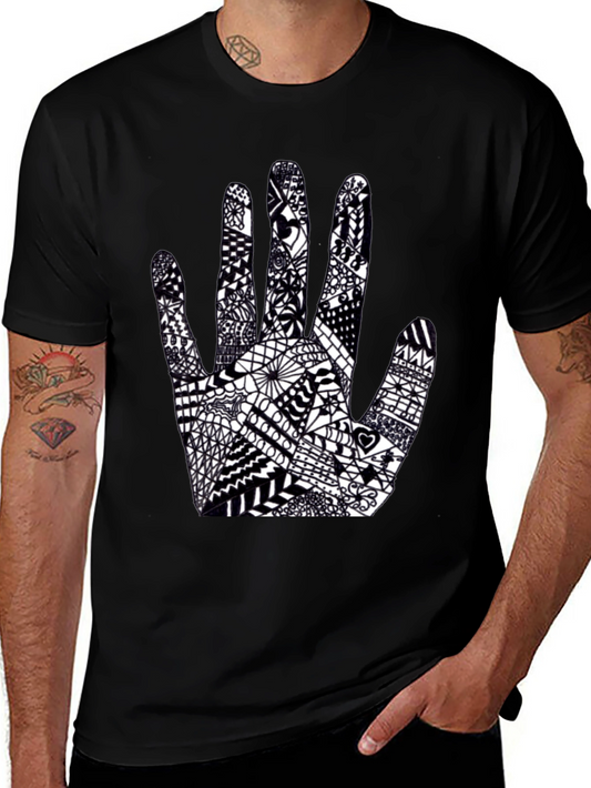 Black Tee with Hand Art Graphic