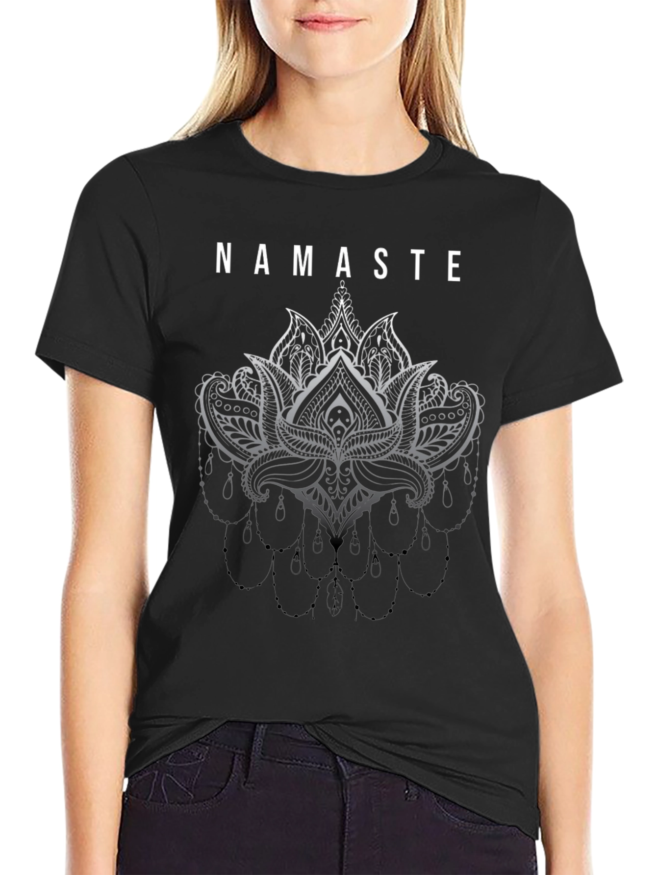 Namaste Lotus Graphic Black T-Shirt