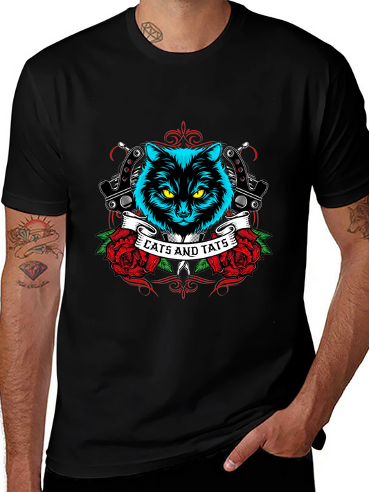 Cats and Tats Black Graphic T-Shirt