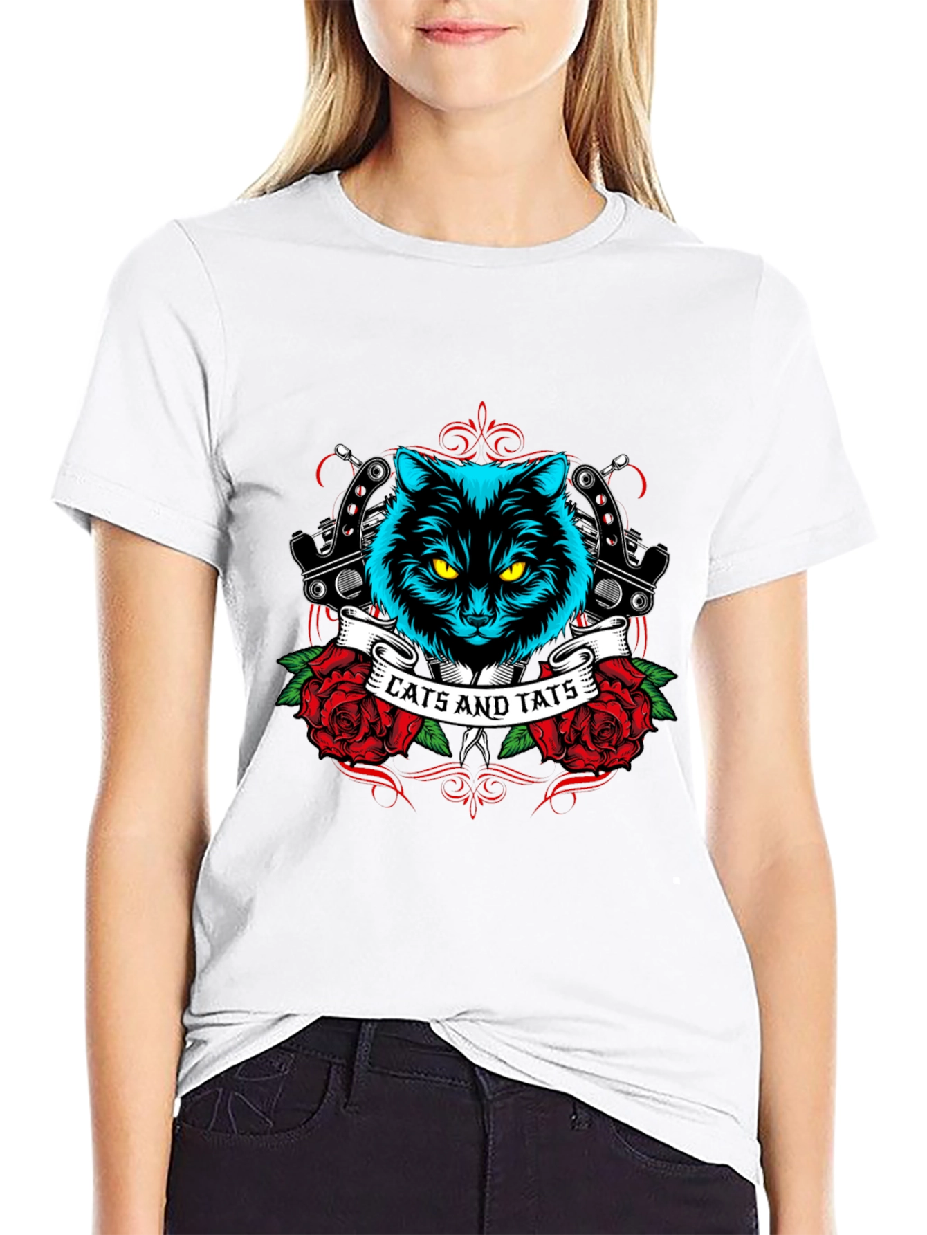 Cats and Tats Black Graphic T-Shirt