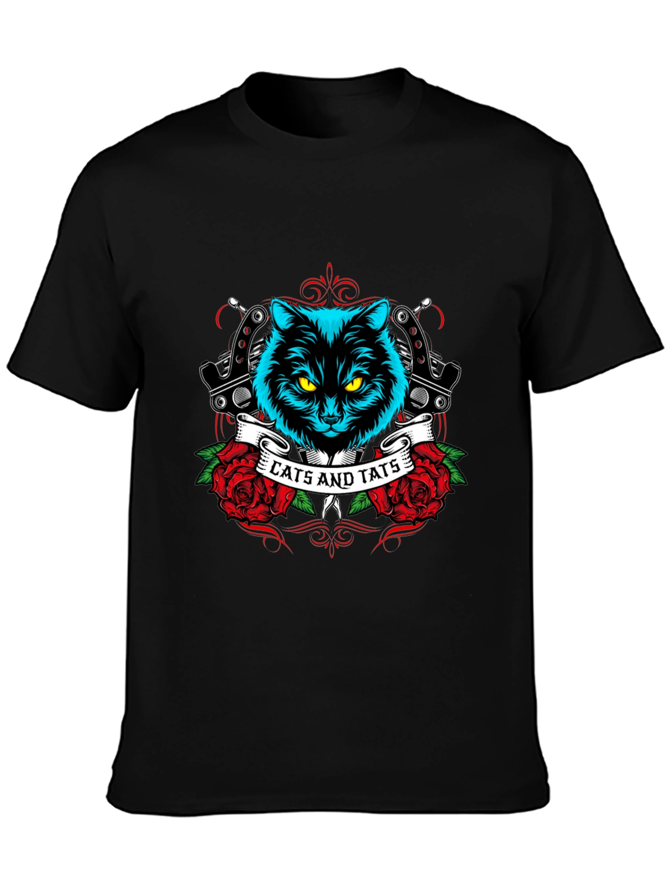 Cats and Tats Black Graphic T-Shirt