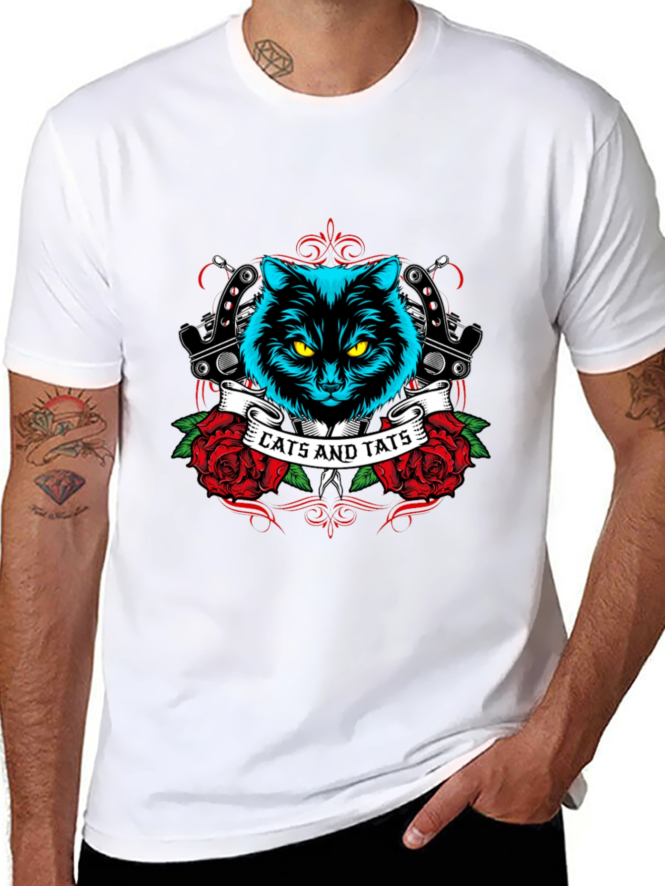 Cats and Tats Black Graphic T-Shirt