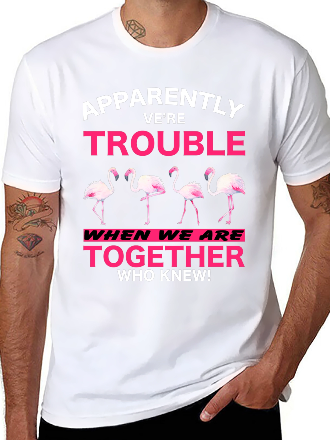 Funny Flamingo Trouble Graphic T-Shirt