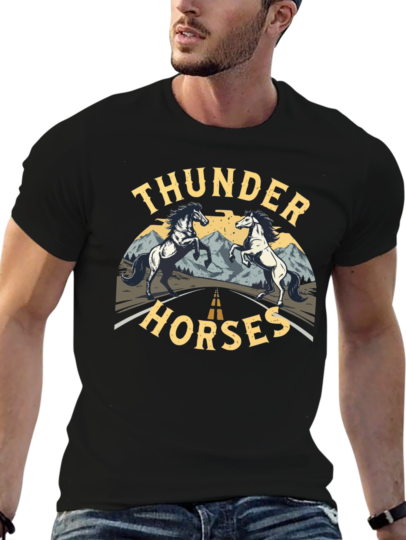 Thunder Horses Black Graphic T-Shirt