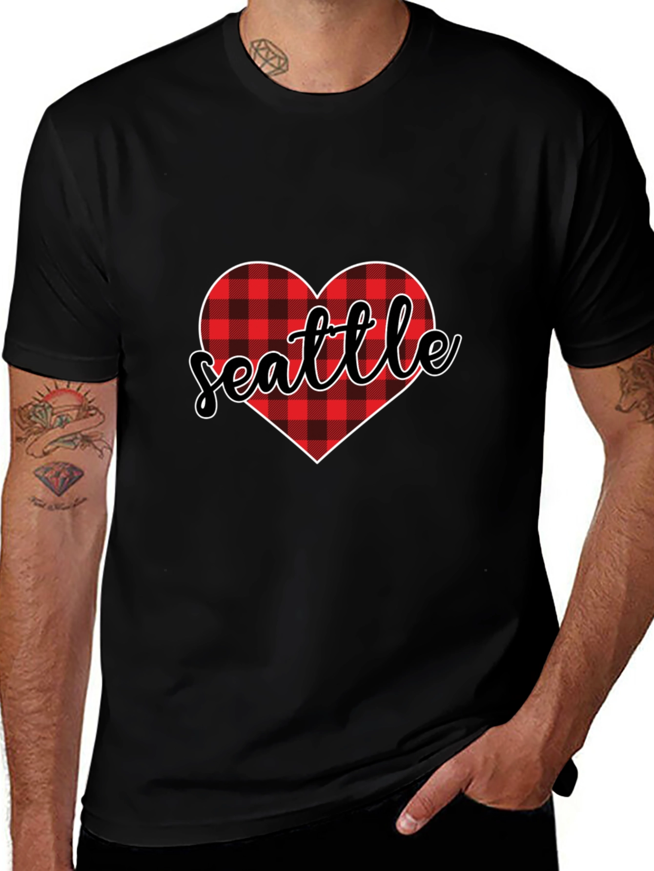 Seattle Buffalo Plaid Heart T-Shirt