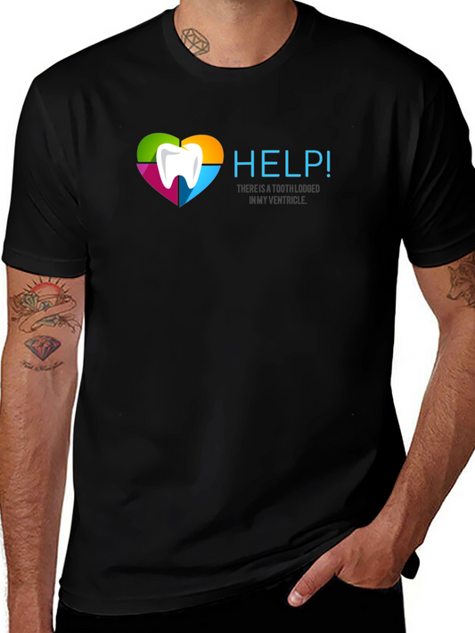 Help! Funny Tooth Ventricle Black T-Shirt