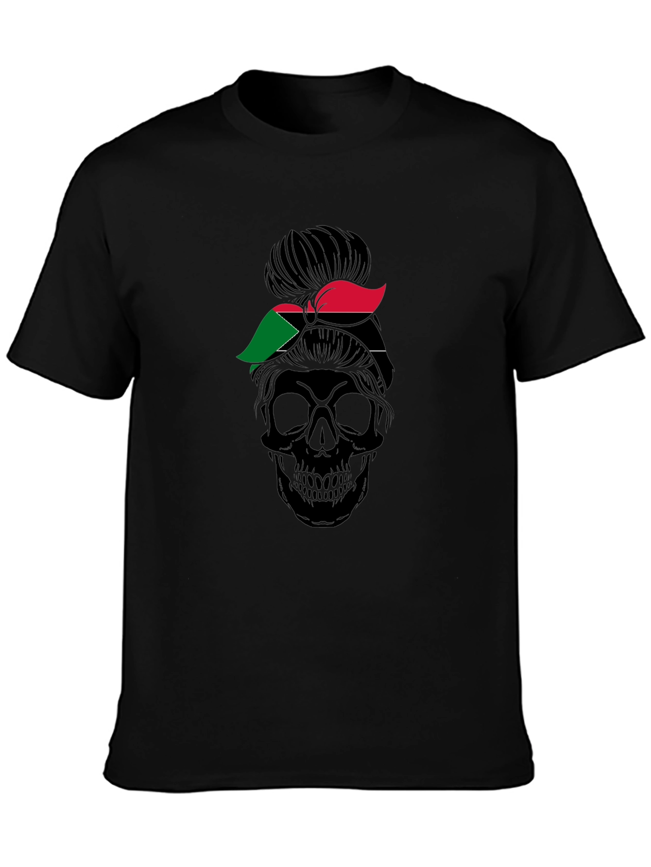 Sudan Flag Messy Bun Skull T-Shirt