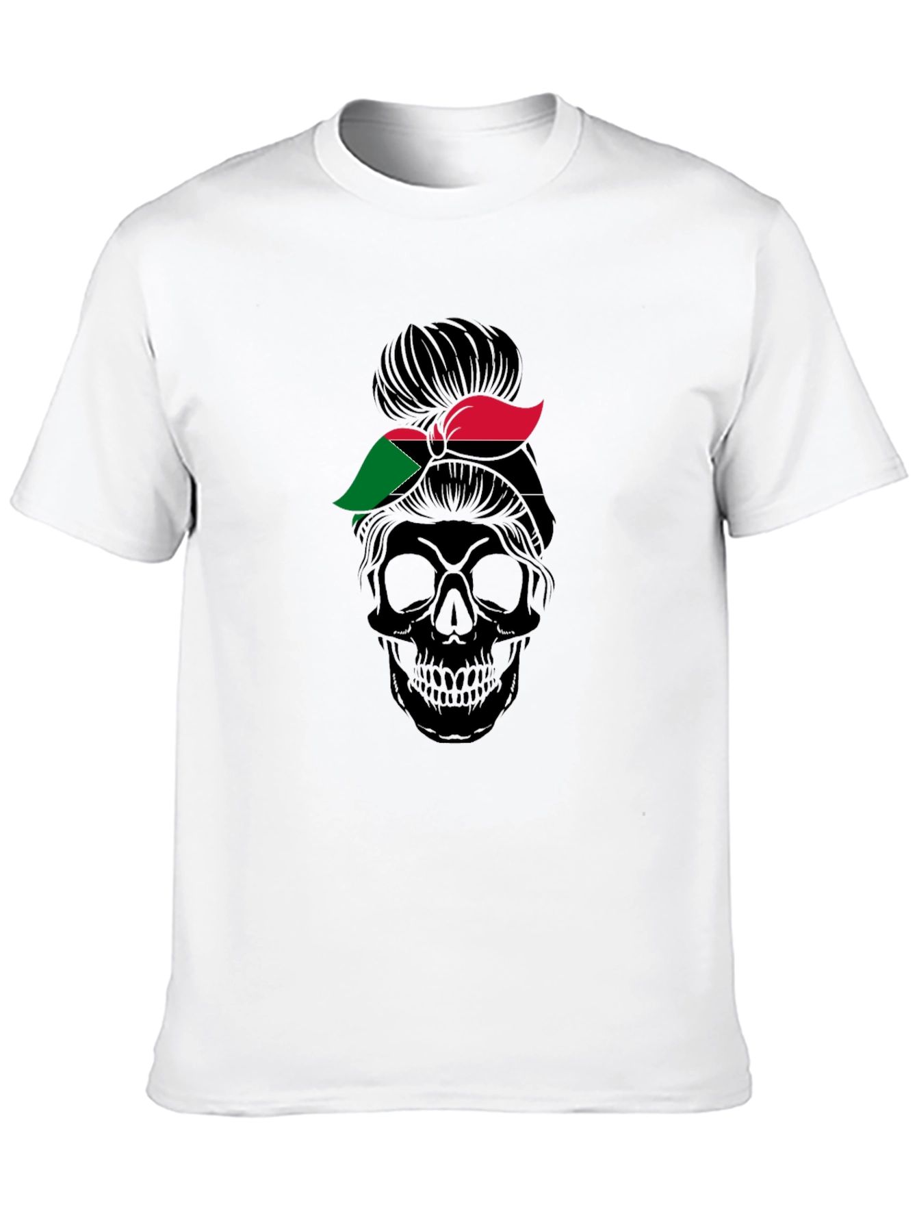 Sudan Flag Messy Bun Skull T-Shirt