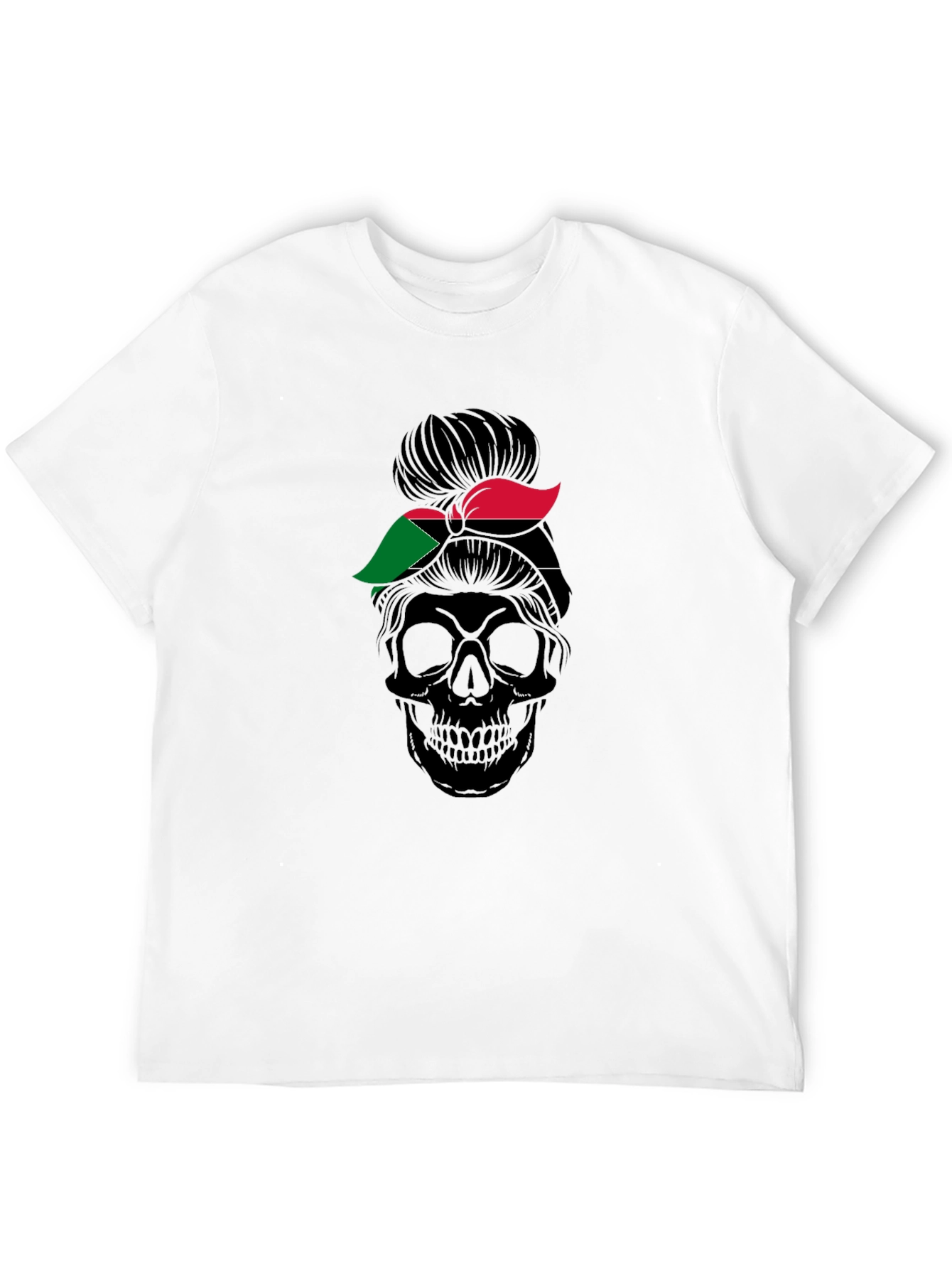 Sudan Flag Messy Bun Skull T-Shirt