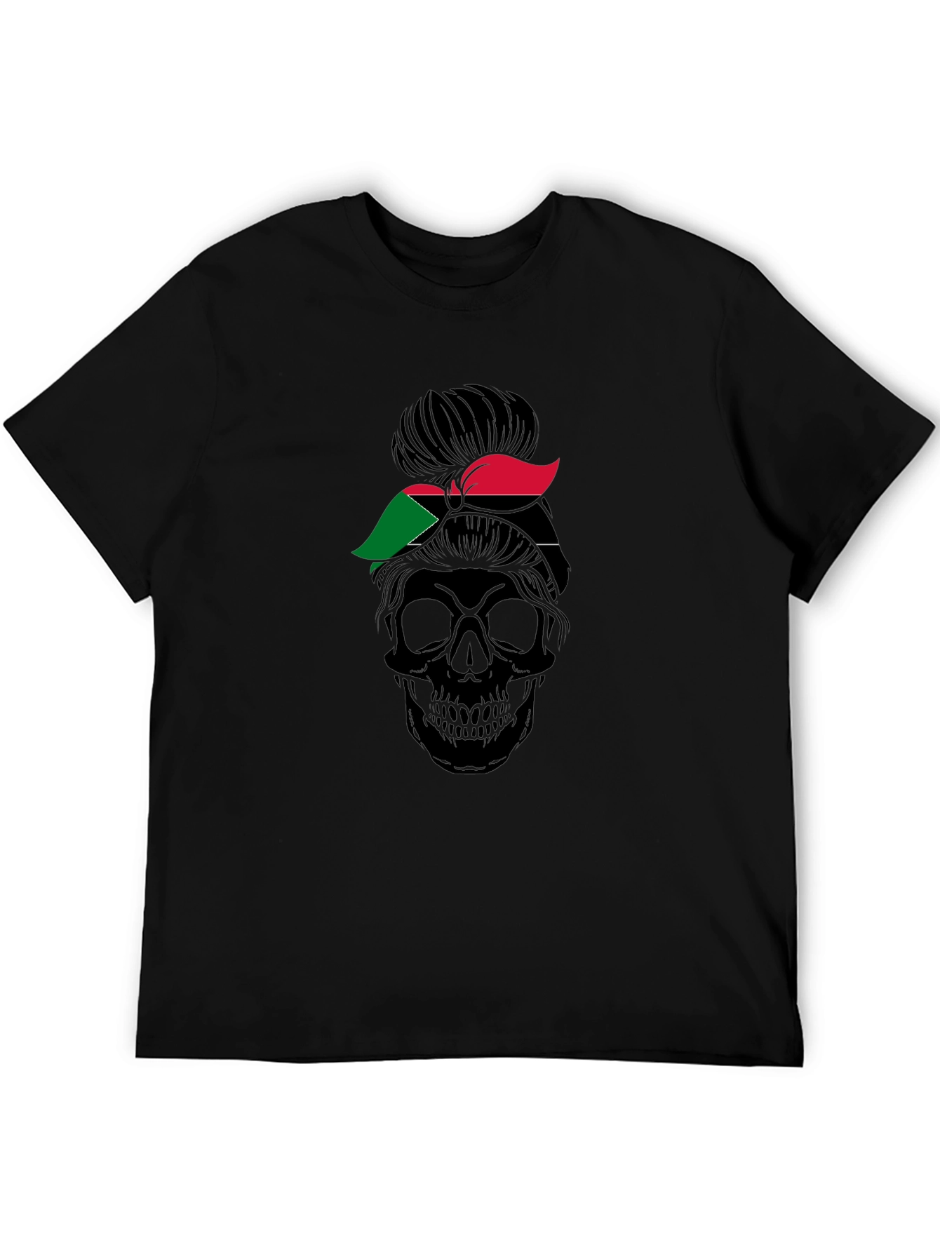Sudan Flag Messy Bun Skull T-Shirt