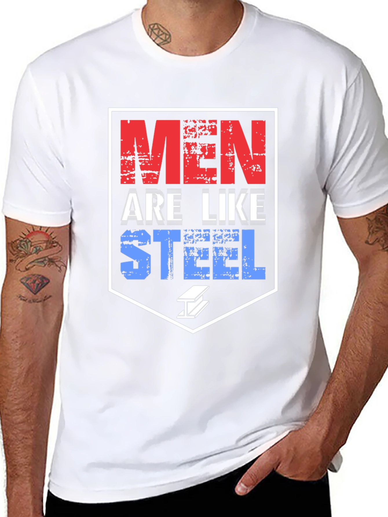 Men Are Like Steel T-Shirt Bold Graphic Tee Black