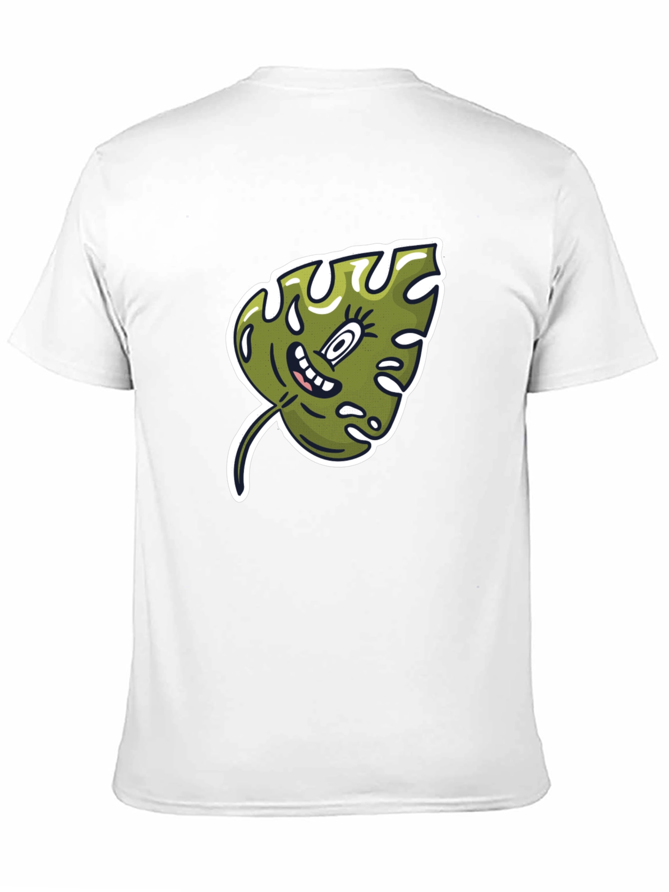 Cartoon Monstera Leaf Graphic Tee - Black Cotton Shirt