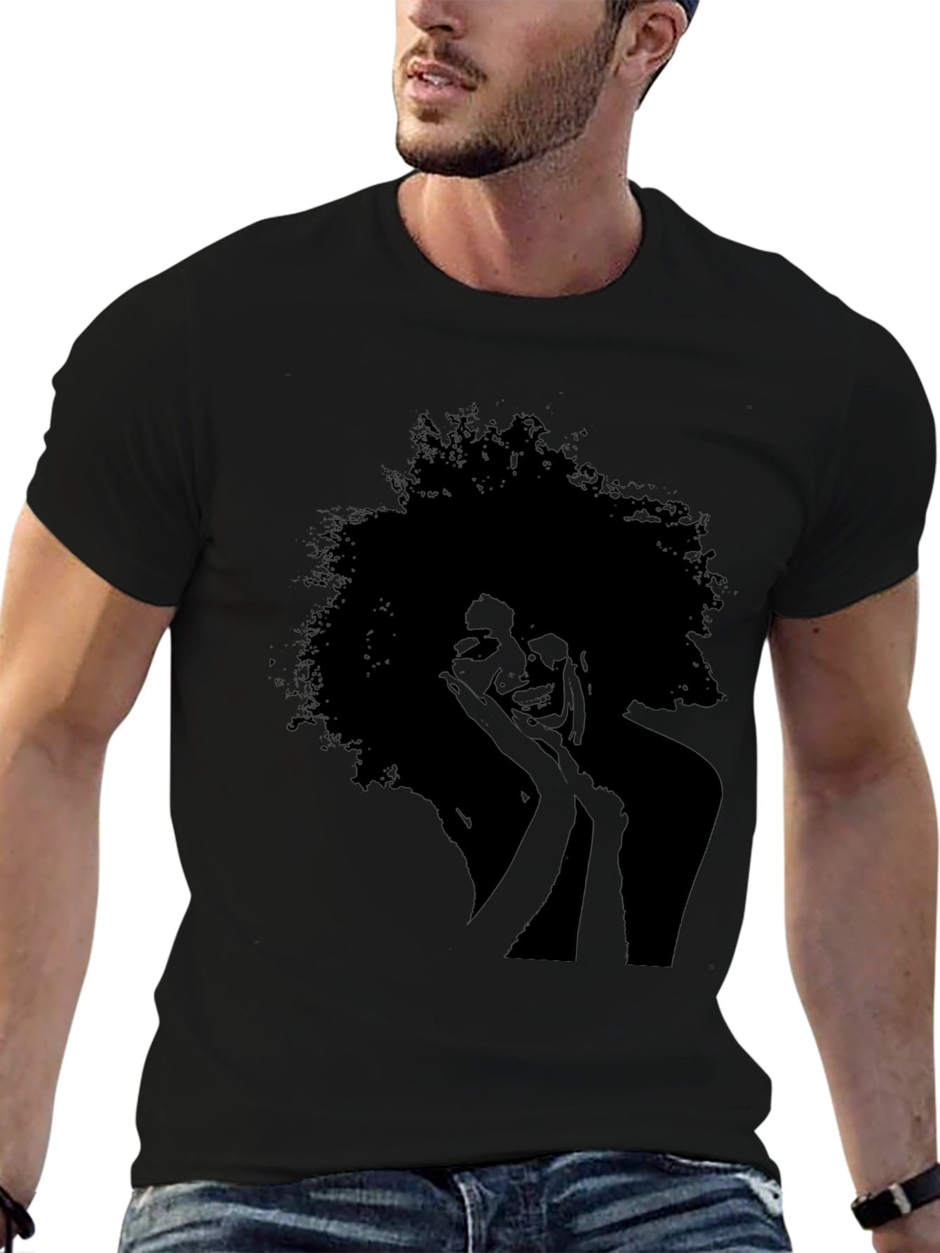 Silhouette Afro Woman Graphic T-Shirt - Black