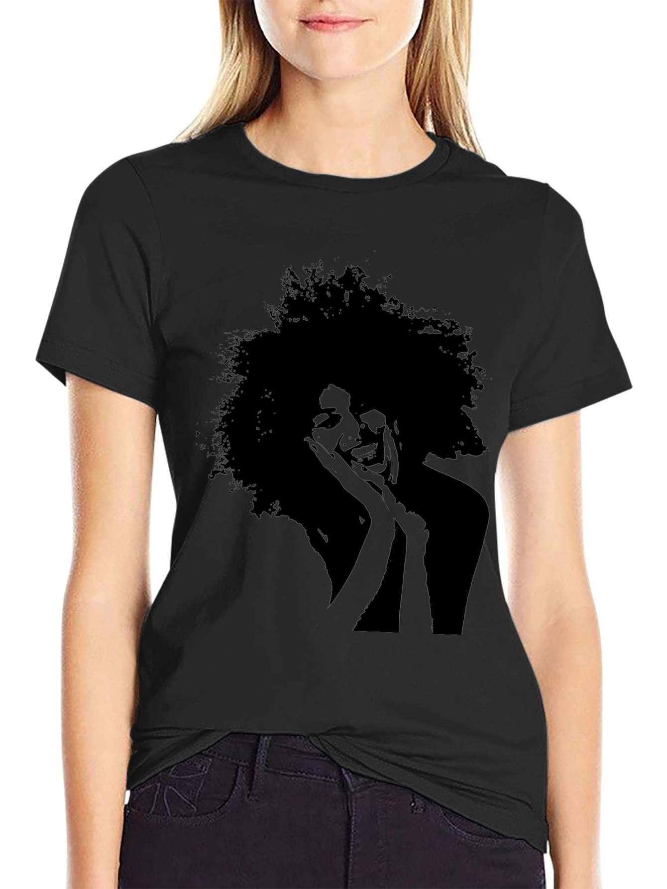 Silhouette Afro Woman Graphic T-Shirt - Black