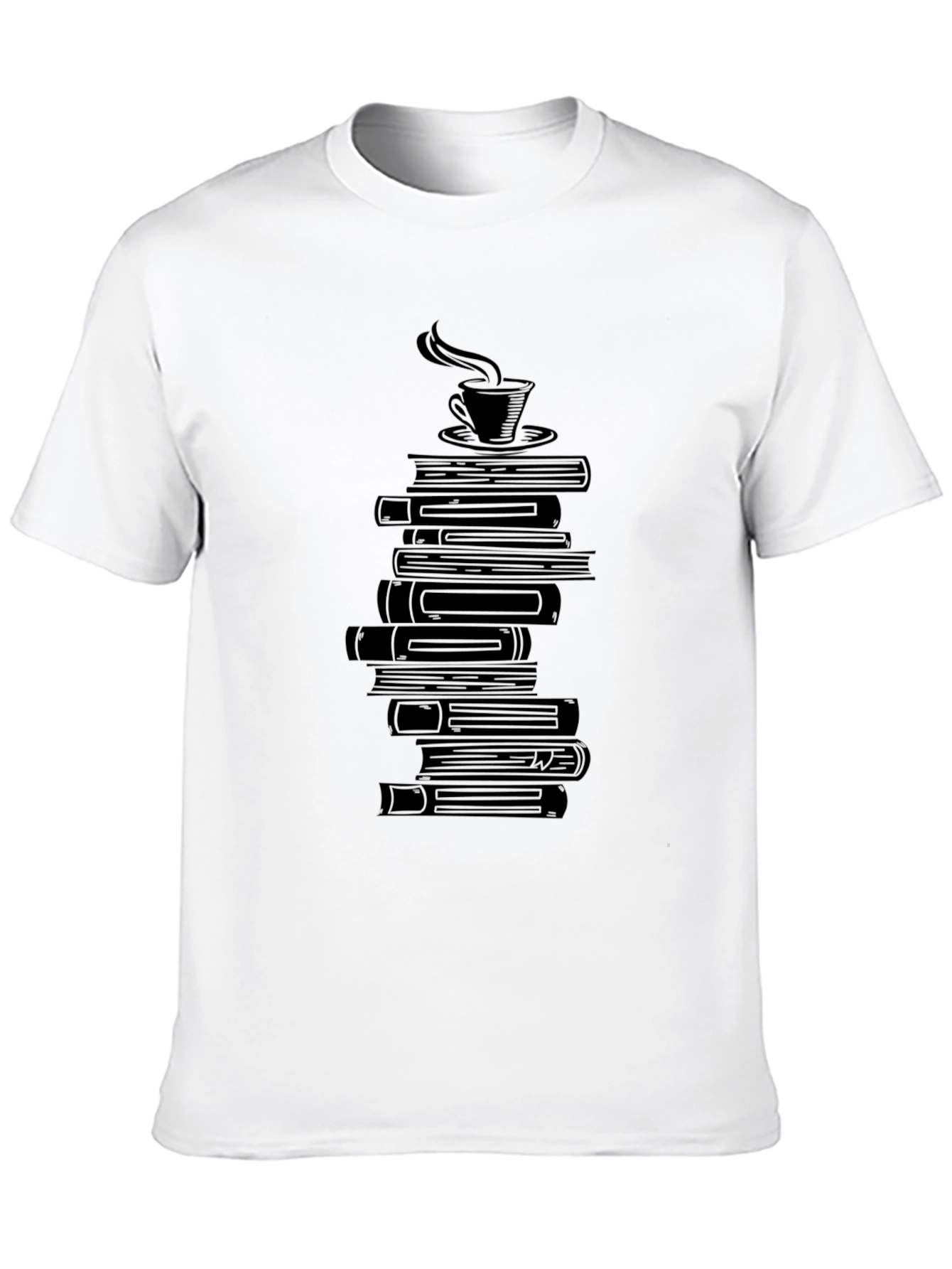 Book Lovers Tee - Stacked Books & Coffee