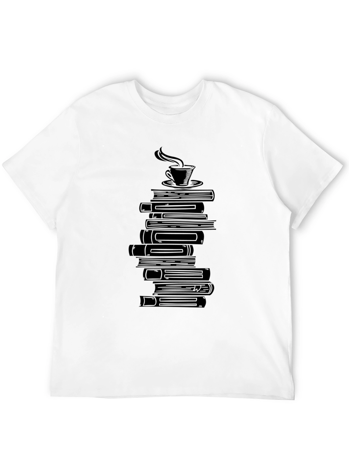 Book Lovers Tee - Stacked Books & Coffee
