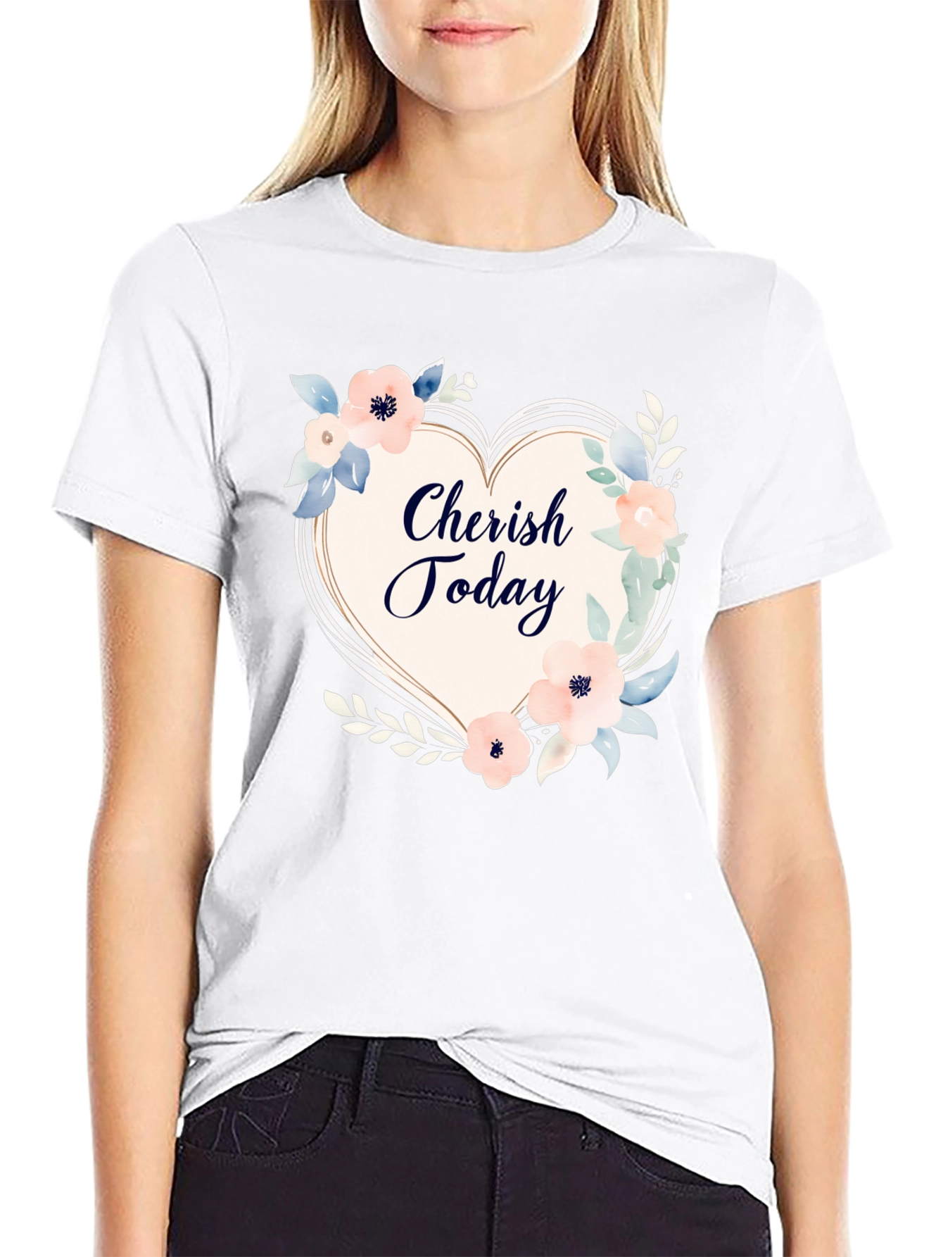 Cherish Today Floral Heart Graphic T-Shirt