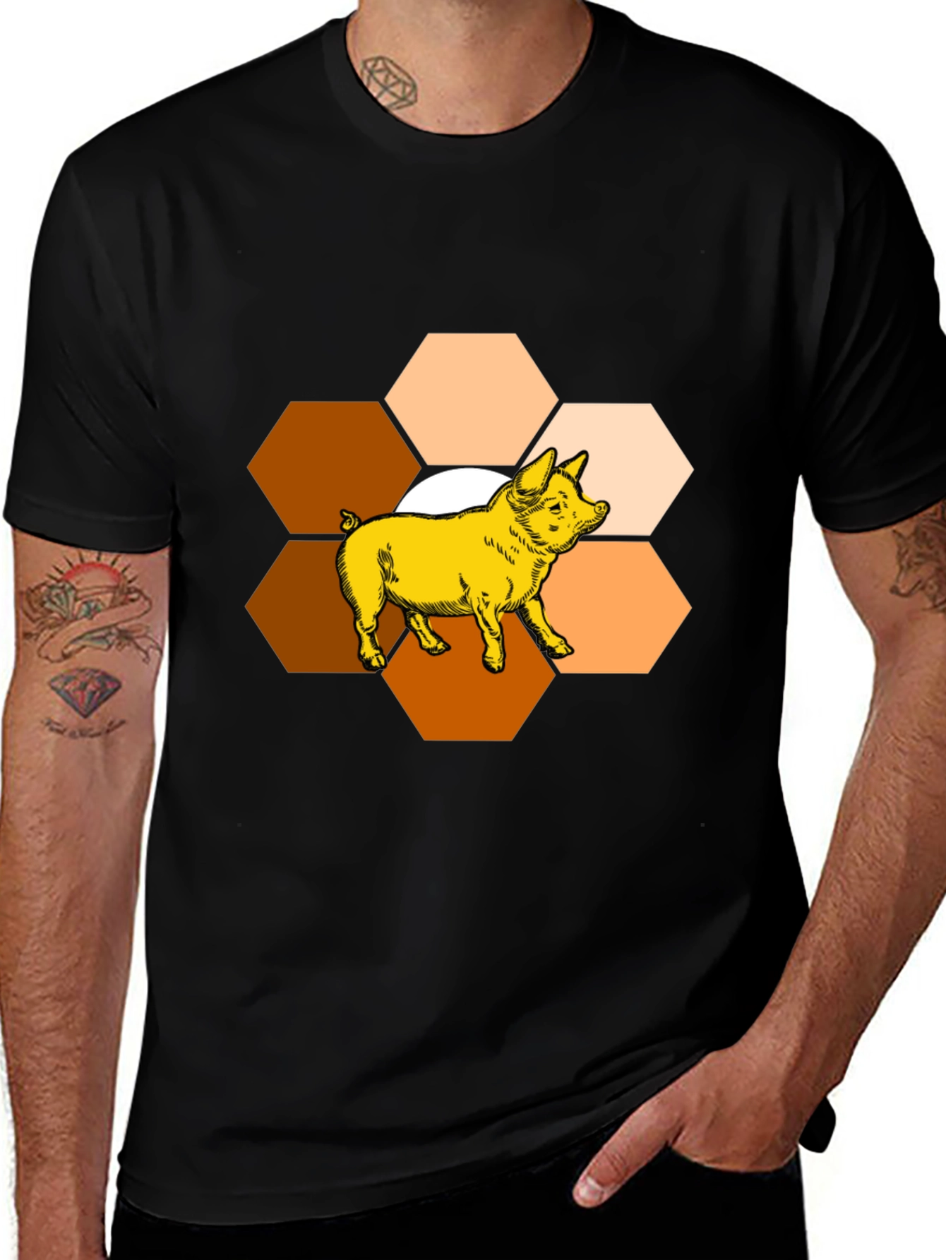 Honeycomb Pig Graphic Tee - Unique Design