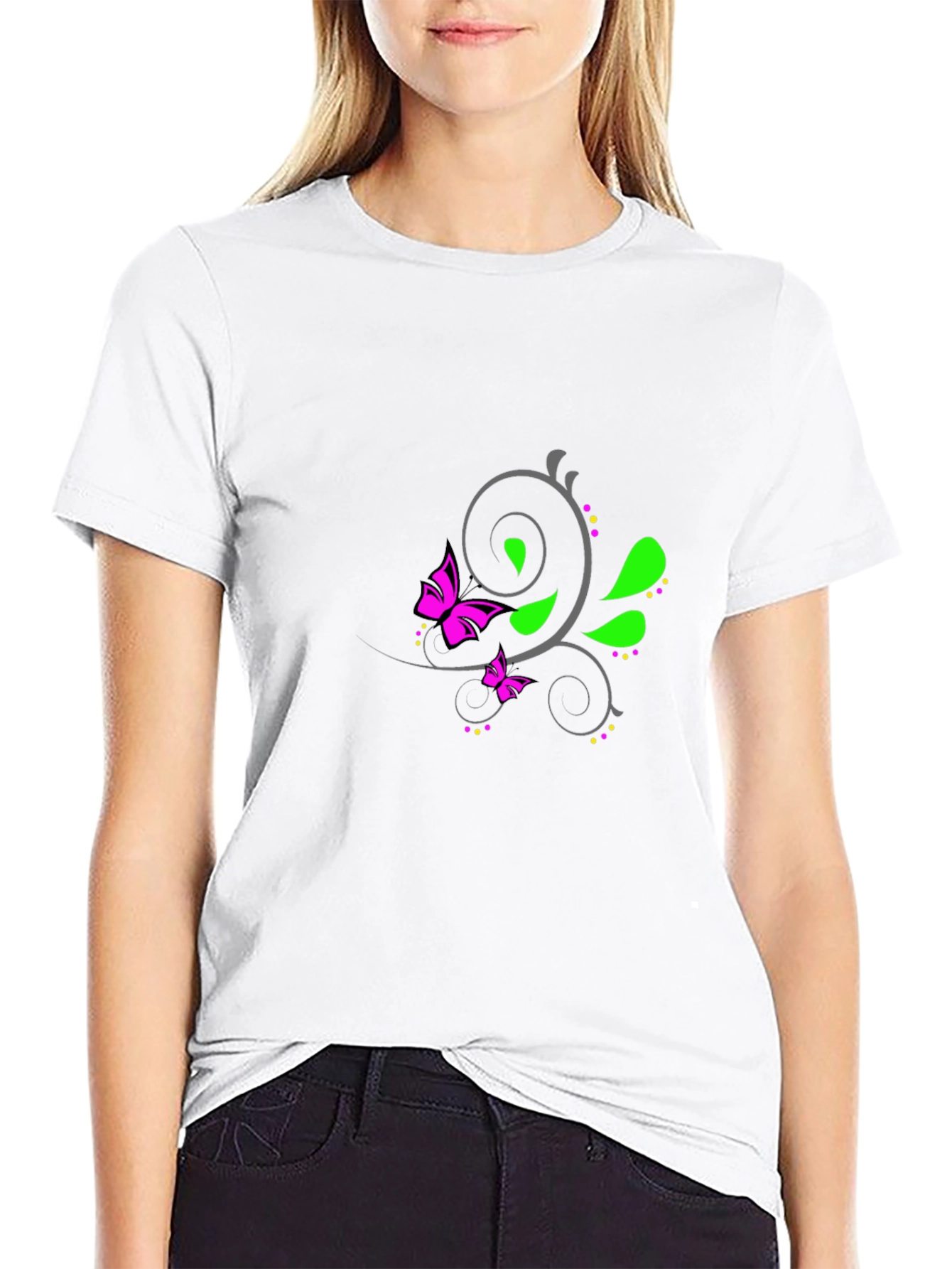 Mens Black T-Shirt with Butterfly Floral Design