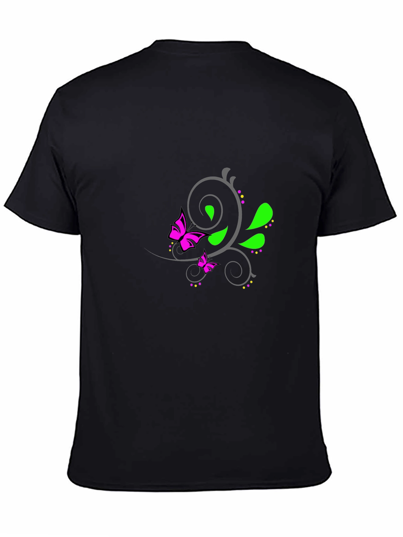 Mens Black T-Shirt with Butterfly Floral Design