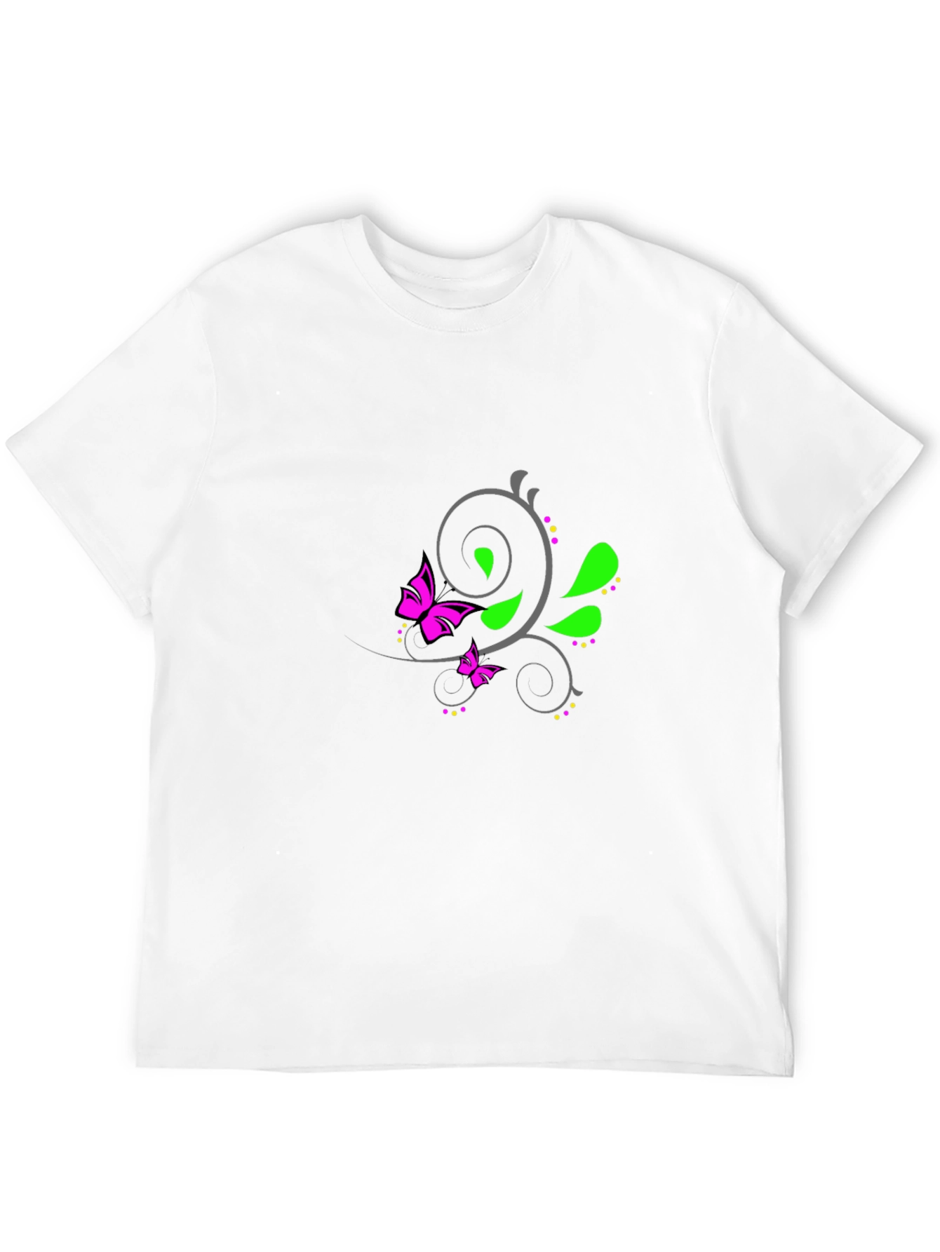 Mens Black T-Shirt with Butterfly Floral Design