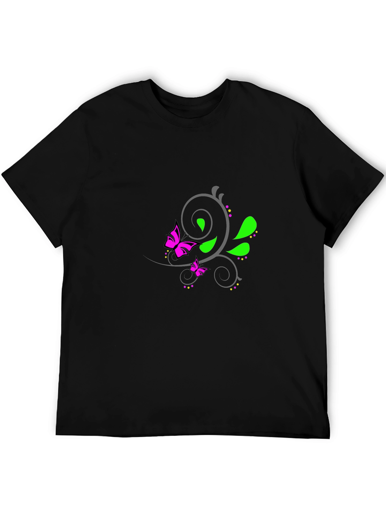 Mens Black T-Shirt with Butterfly Floral Design