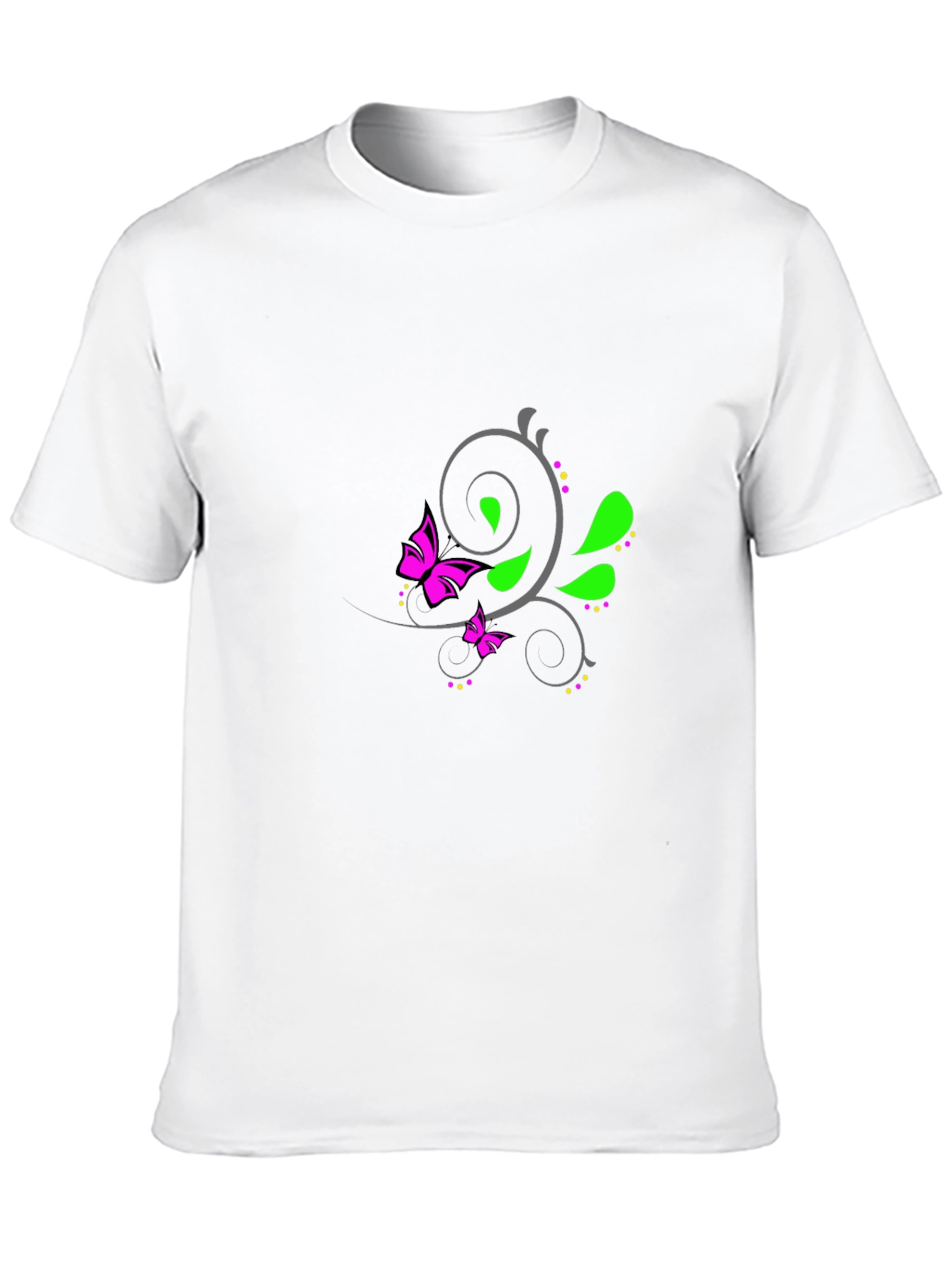 Mens Black T-Shirt with Butterfly Floral Design