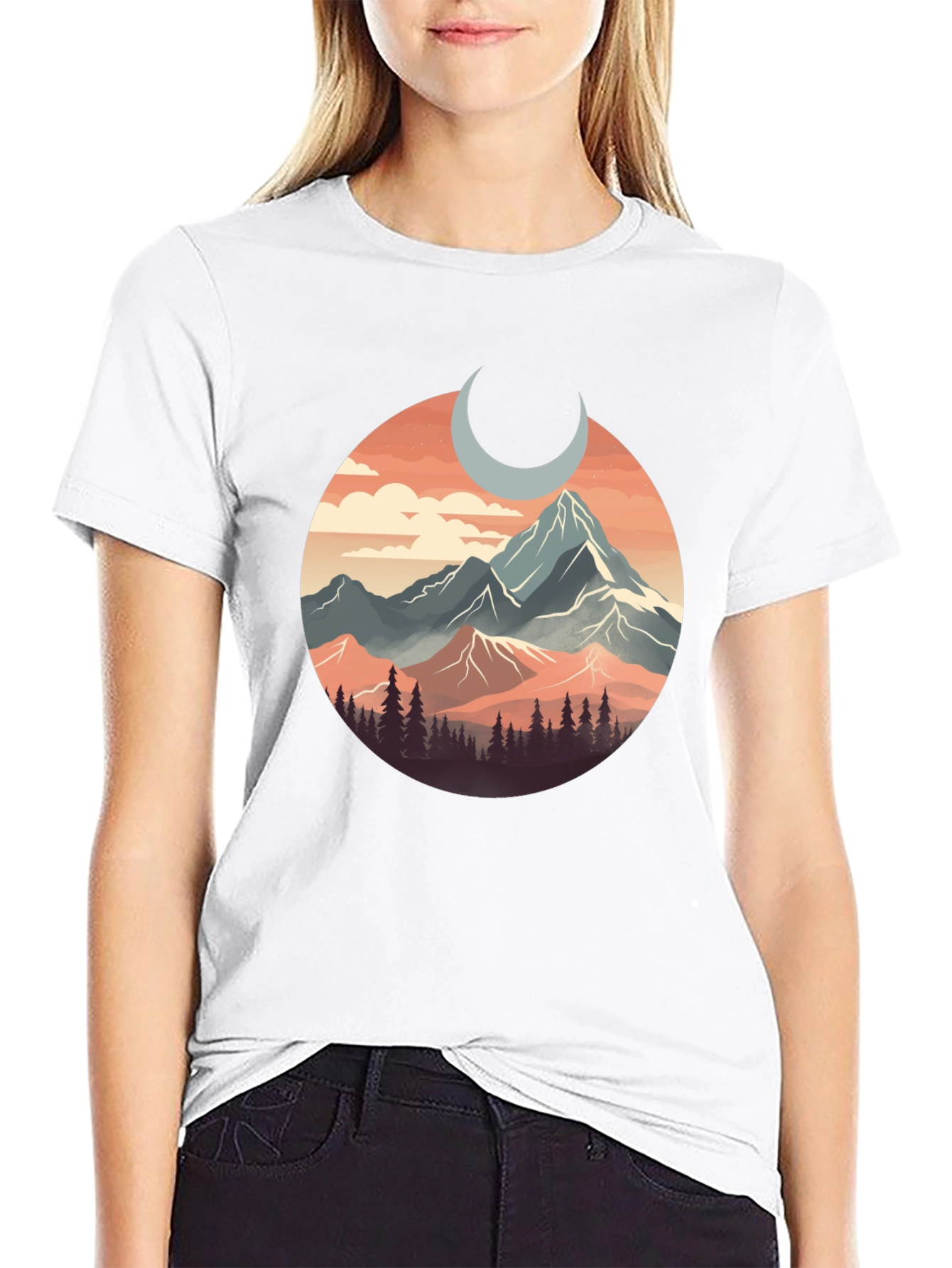Mountain Moon Graphic Tee - Nature Inspired T-Shirt