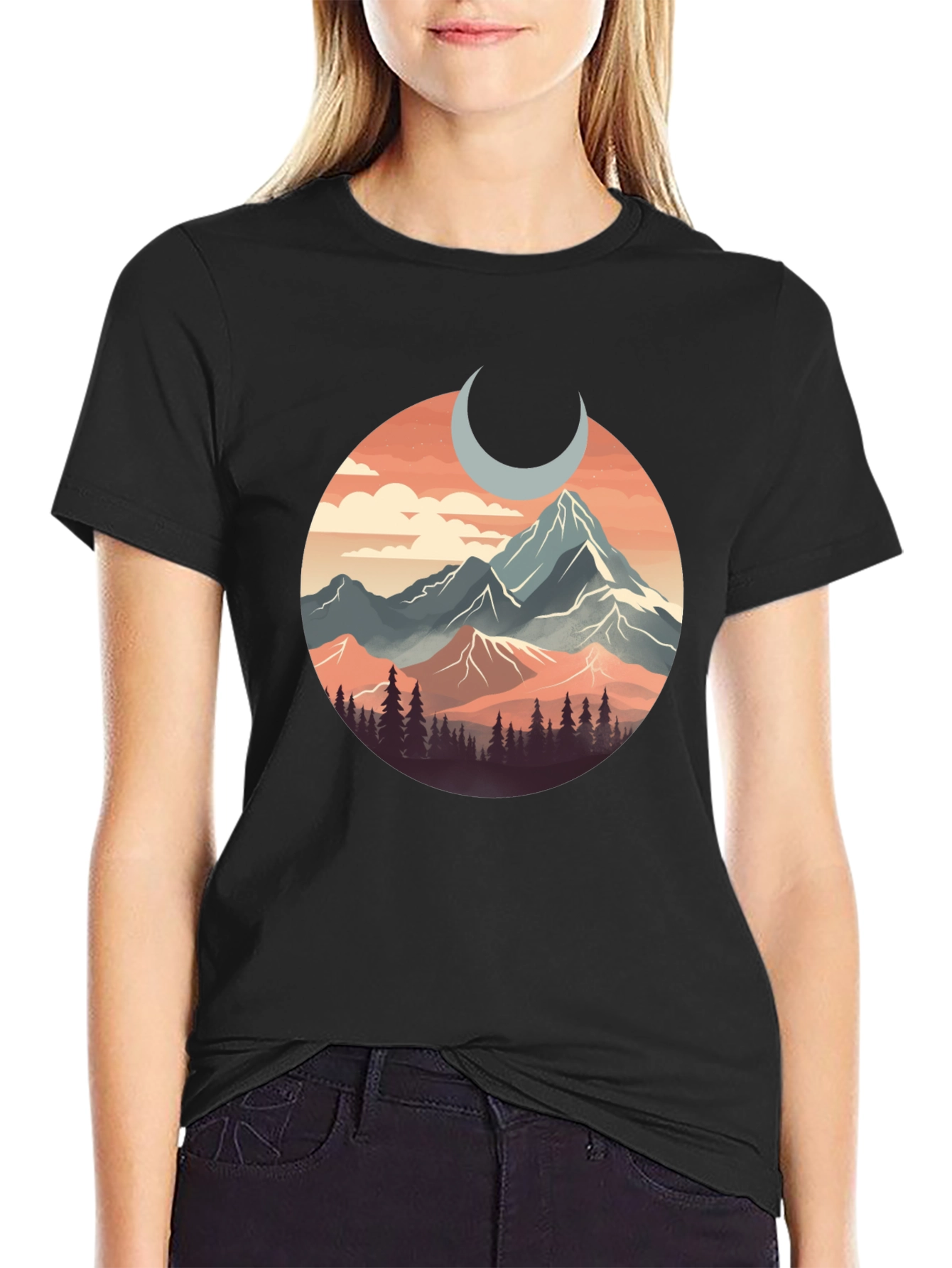 Mountain Moon Graphic Tee - Nature Inspired T-Shirt