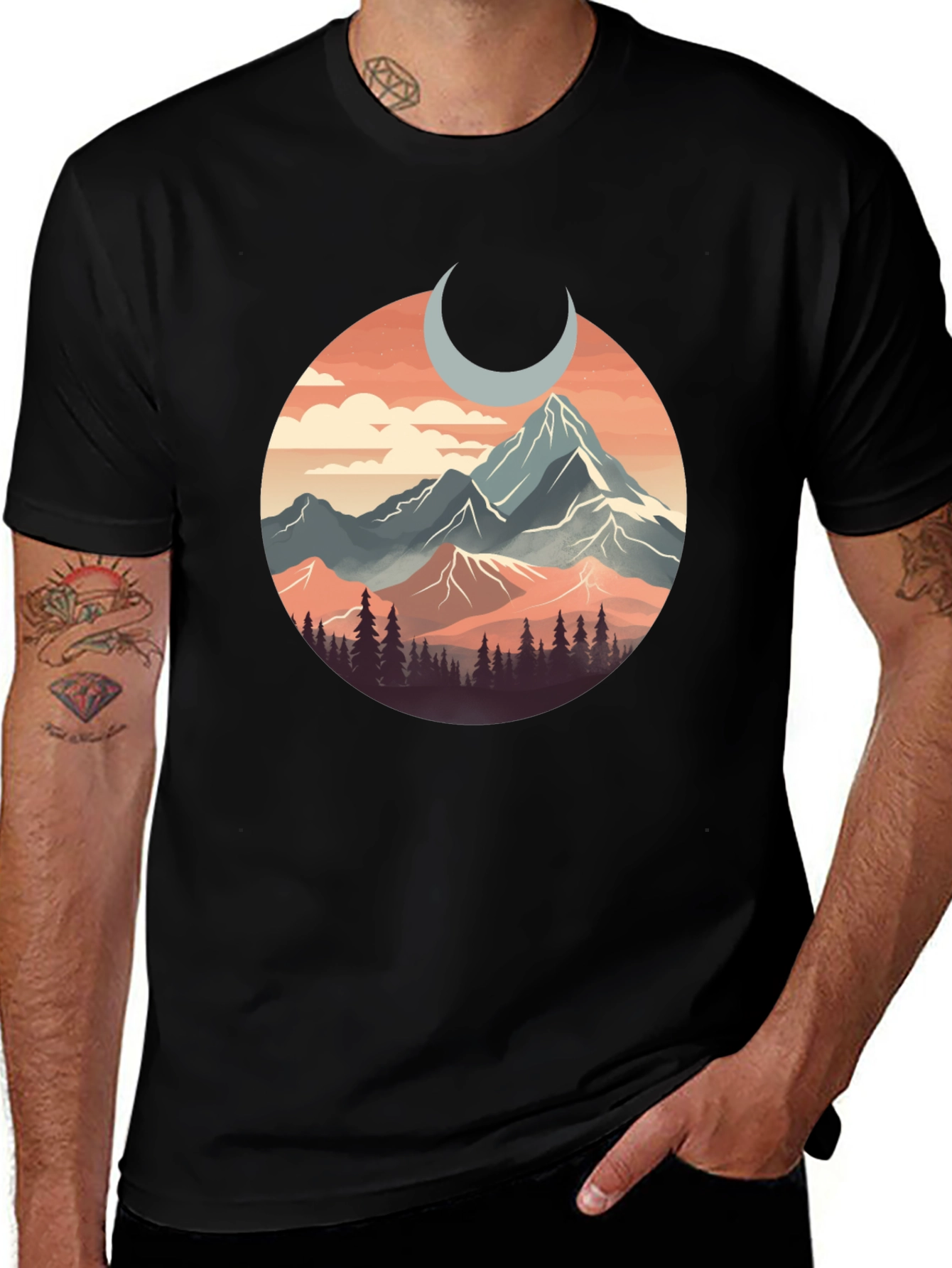 Mountain Moon Graphic Tee - Nature Inspired T-Shirt