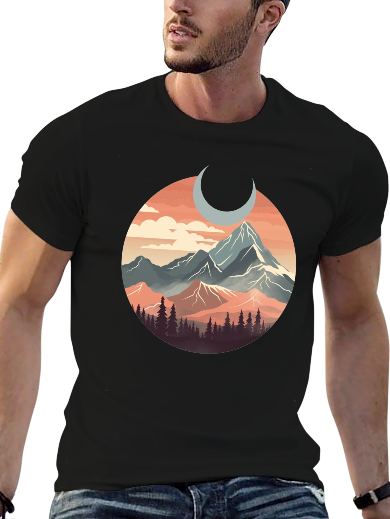 Mountain Moon Graphic Tee - Nature Inspired T-Shirt