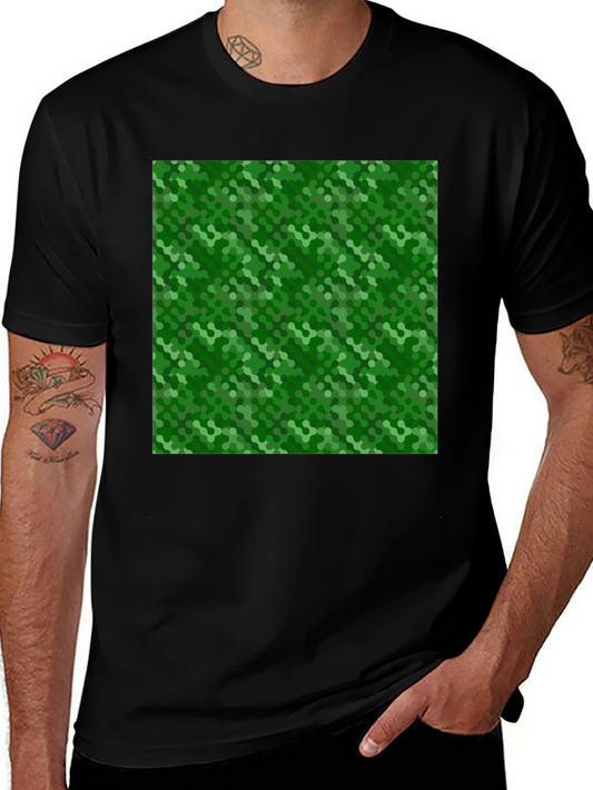 Green Hexagon Pattern Black T-Shirt