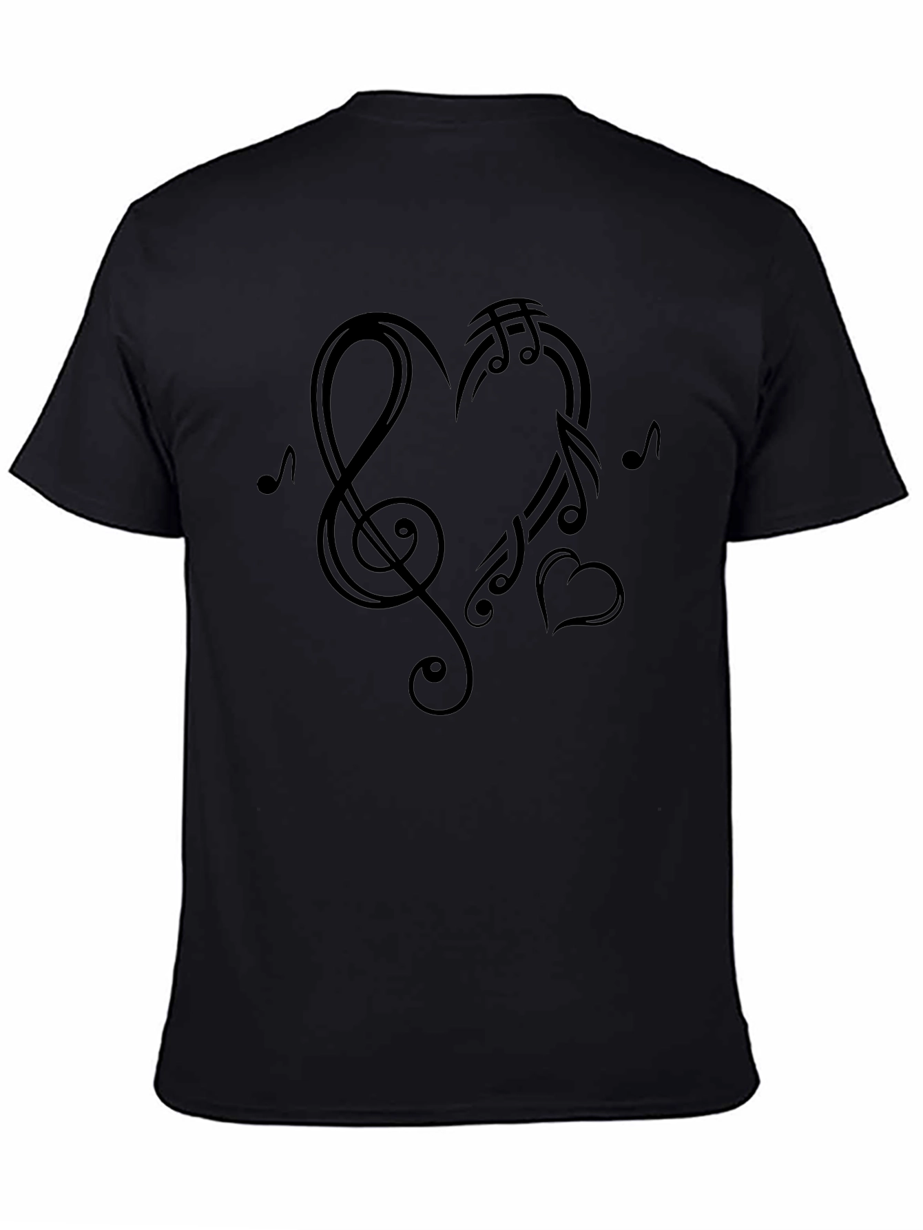 Musical Heart Graphic Tee - Black Cotton Casual Shirt