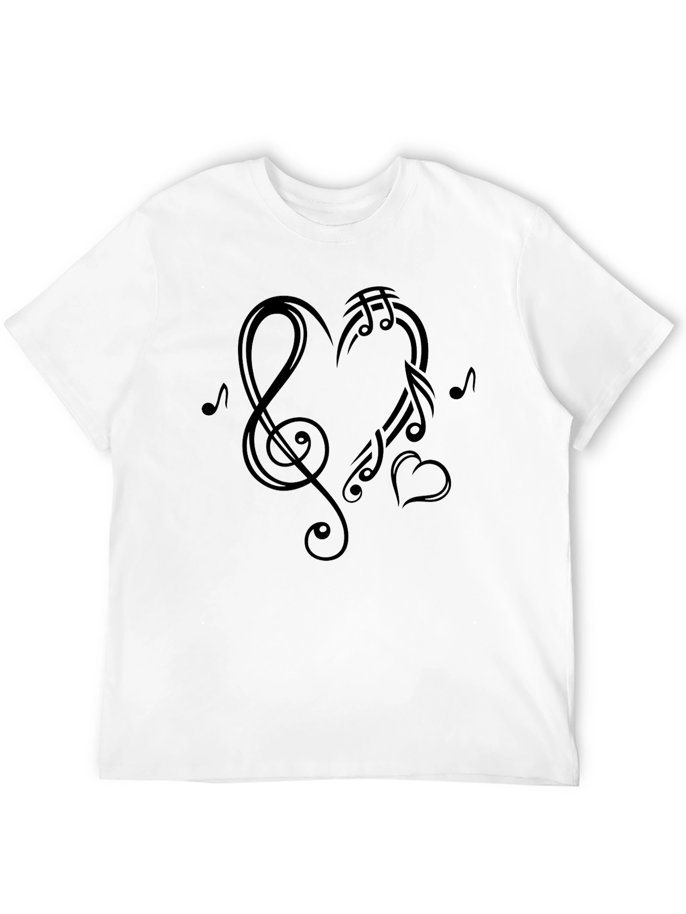 Musical Heart Graphic Tee - Black Cotton Casual Shirt