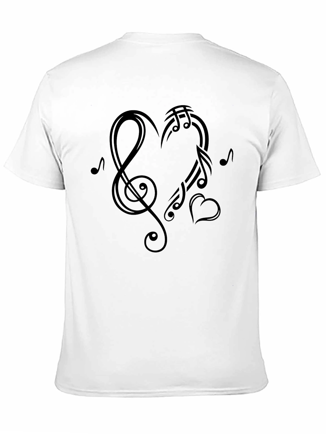 Musical Heart Graphic Tee - Black Cotton Casual Shirt