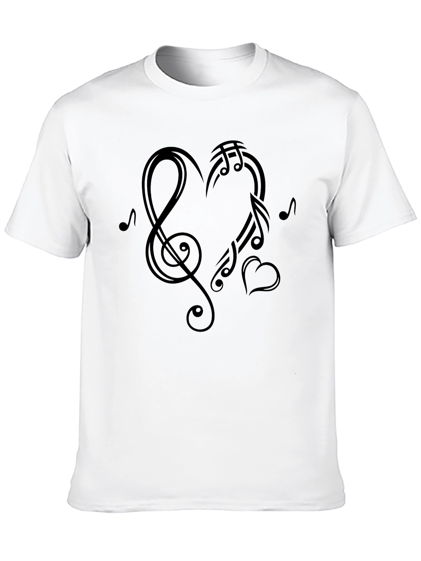 Musical Heart Graphic Tee - Black Cotton Casual Shirt