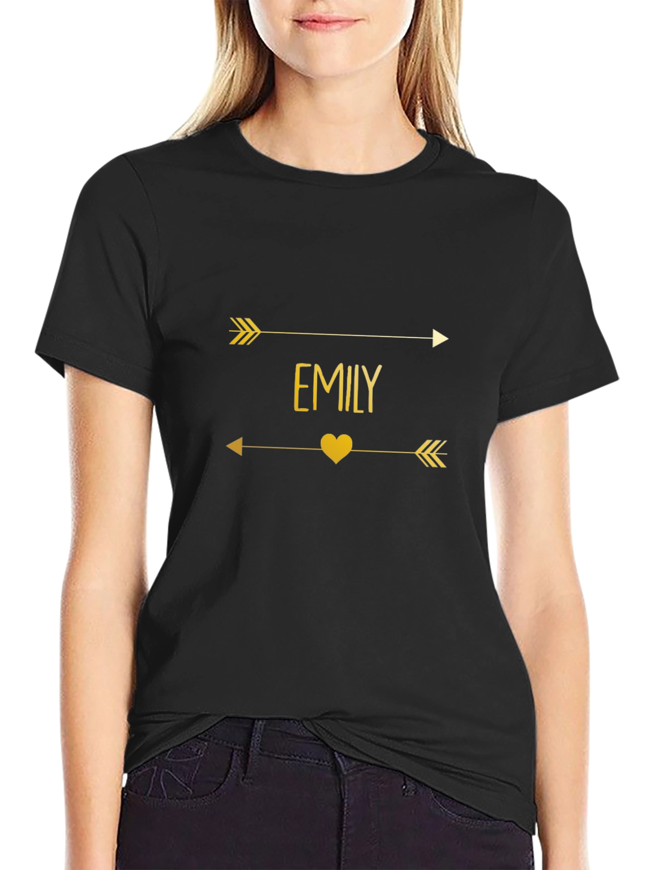 Emily Arrow Heart T-Shirt - Trendy Gold Graphic Tee