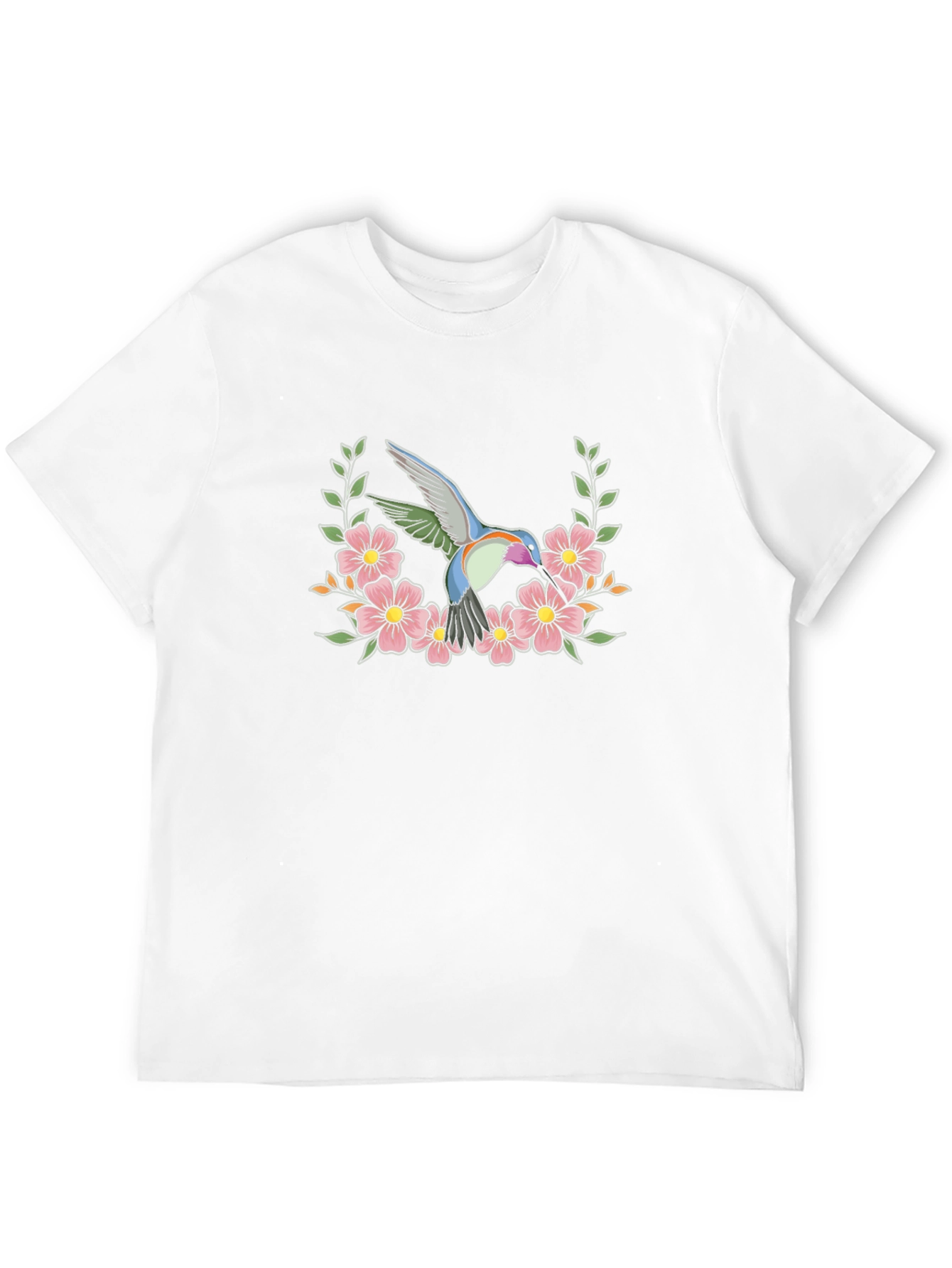Hummingbird Floral Wreath Graphic Tee - Black