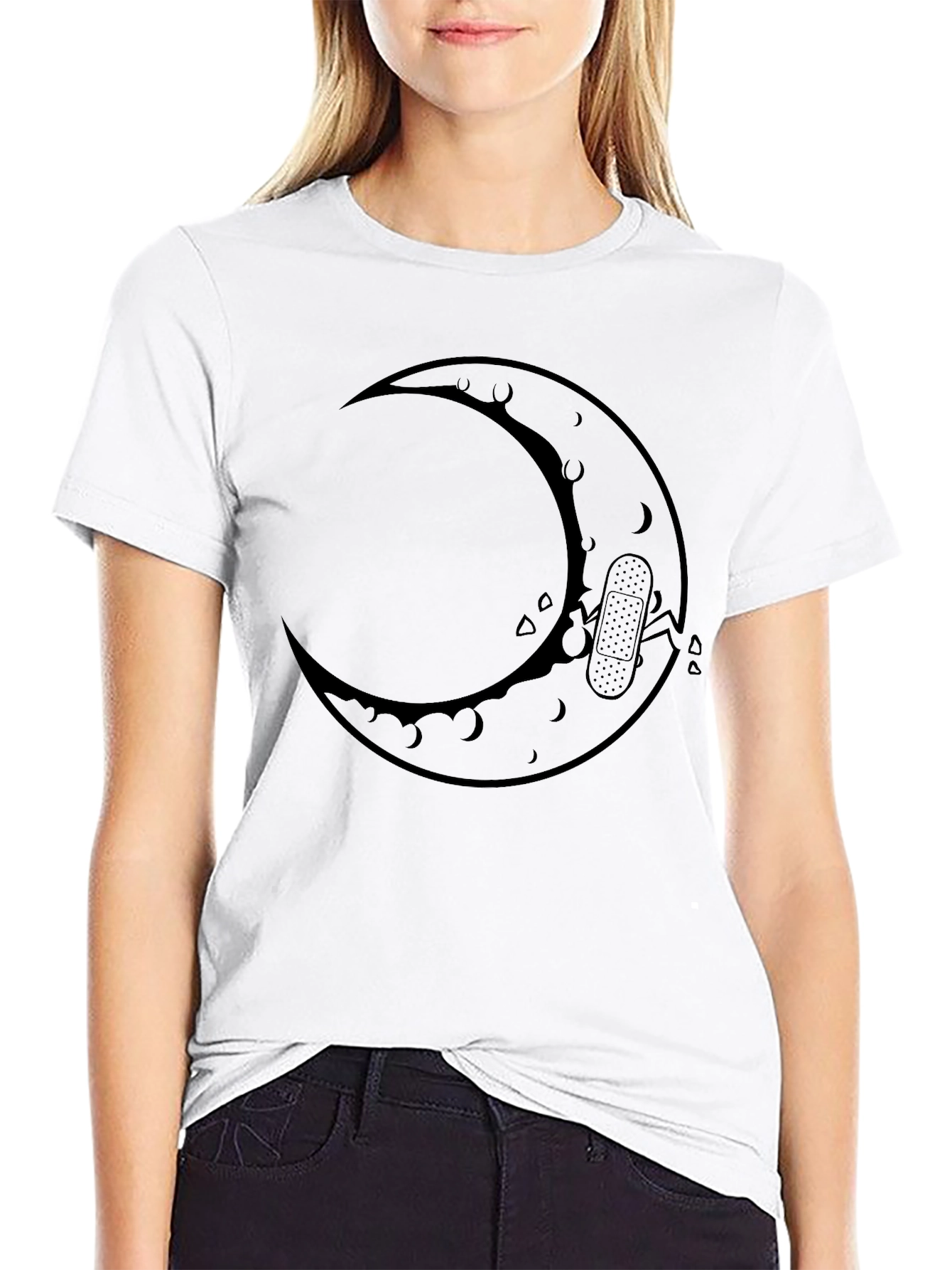 Crescent Moon Bandage T-Shirt - Black