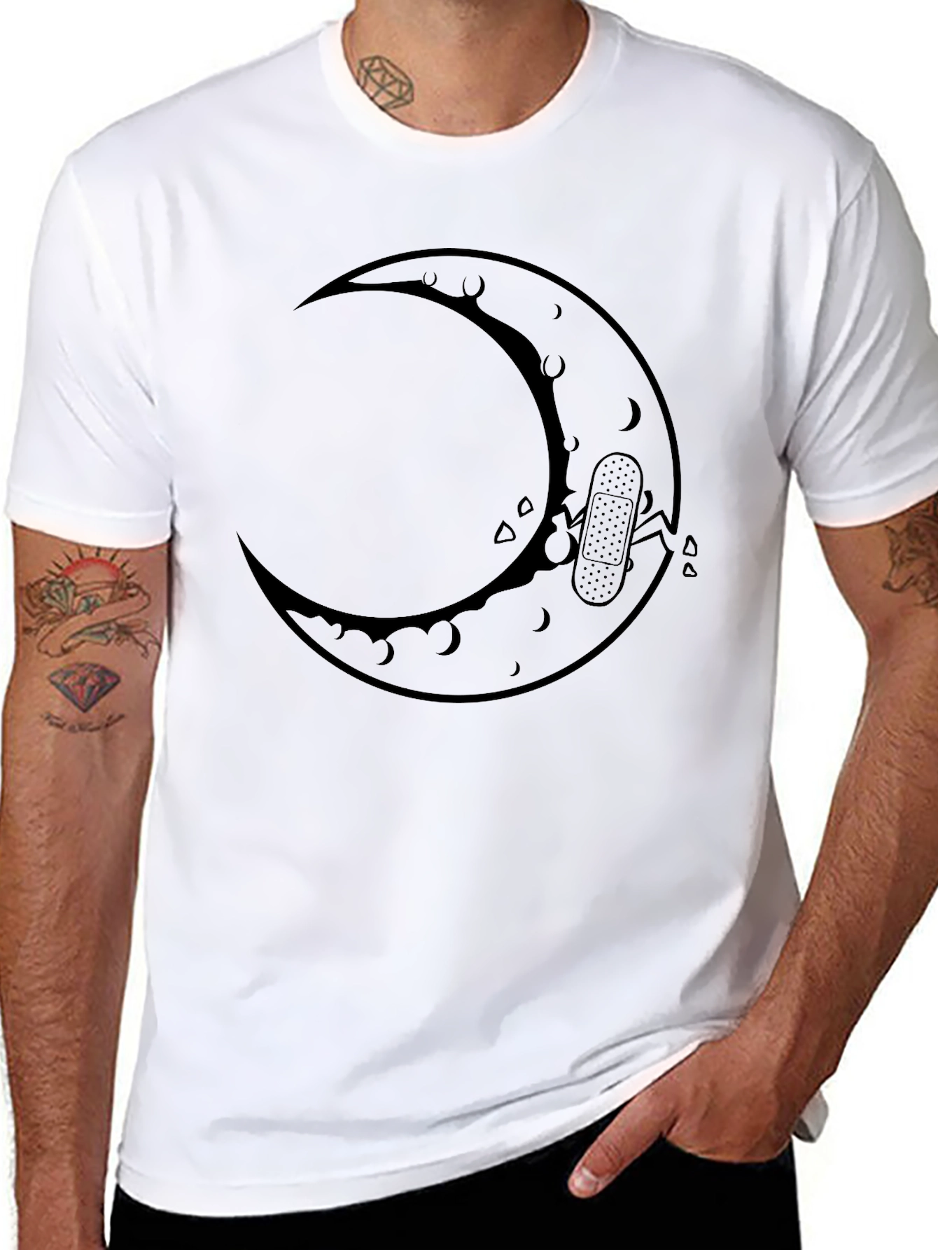 Crescent Moon Bandage T-Shirt - Black