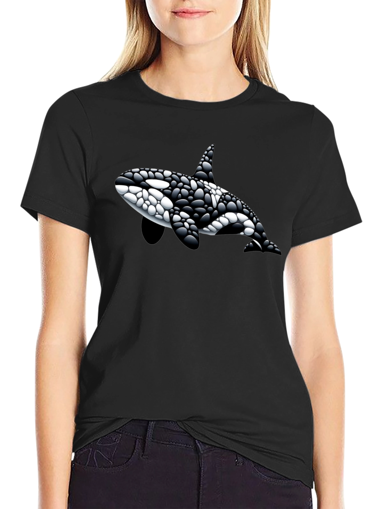 Killer Whale Graphic Tee - Black Cotton Blend